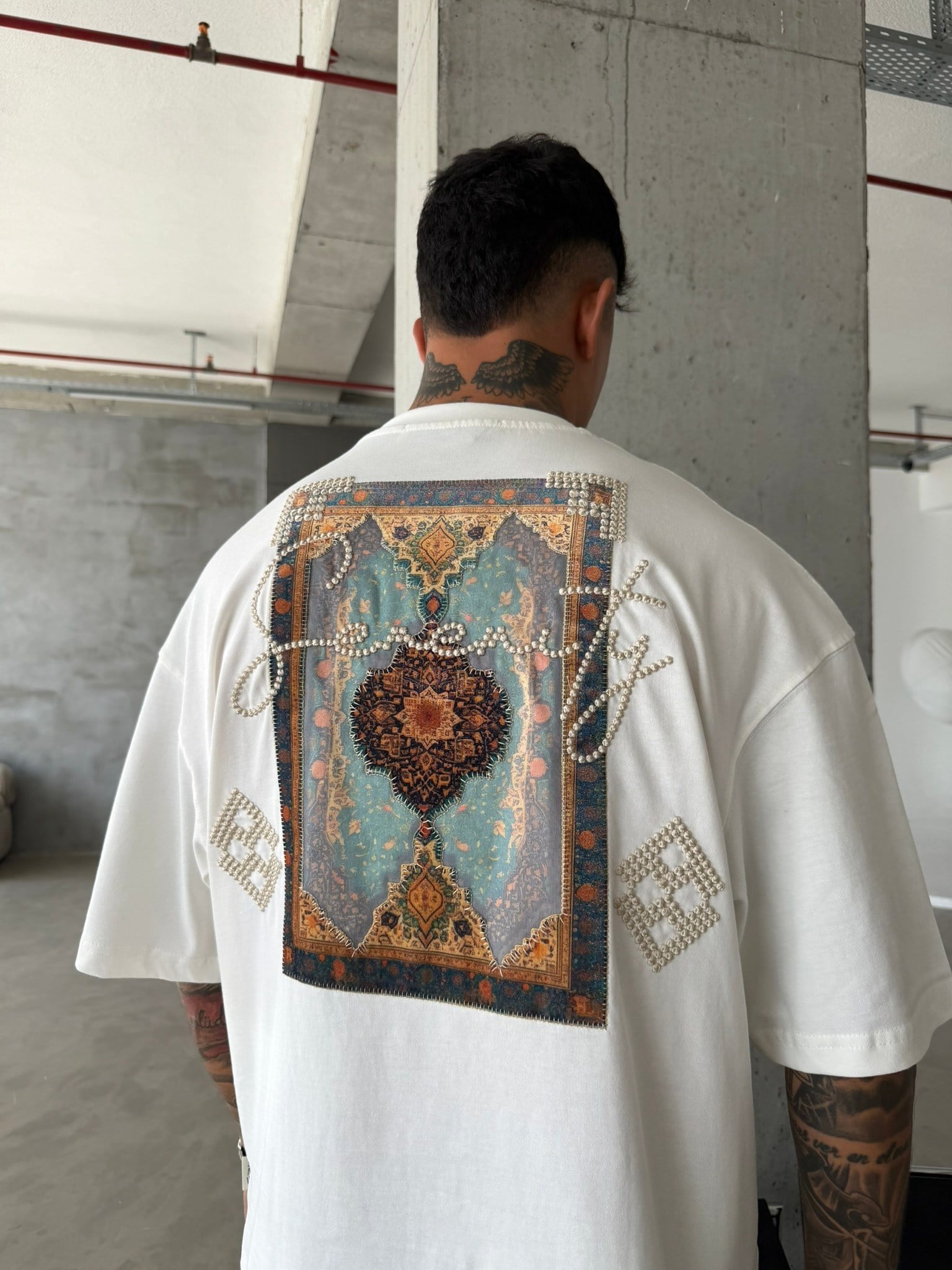 Swenty İşlemeli Premium T-Shirt - Beyaz
