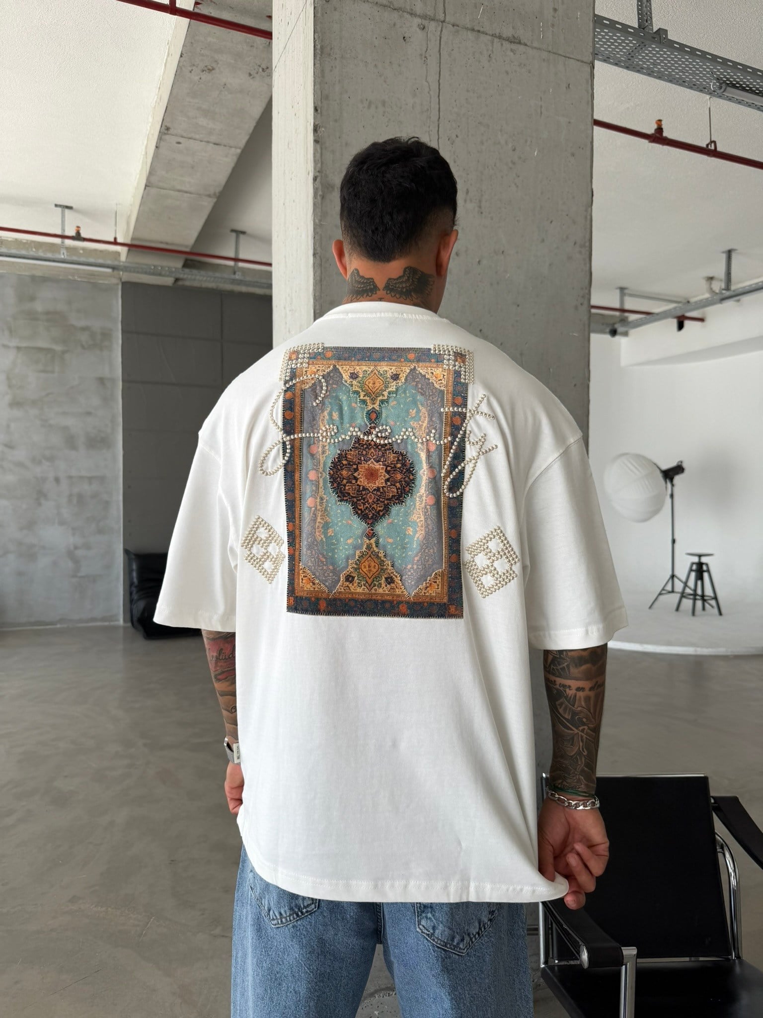 Swenty İşlemeli Premium T-Shirt - Beyaz