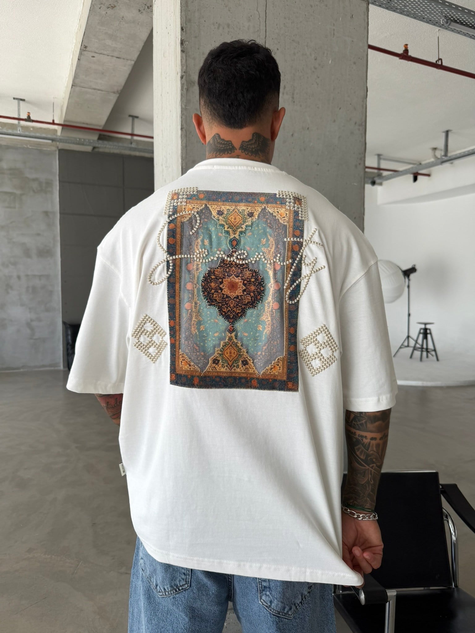 Swenty İşlemeli Premium T-Shirt - Beyaz