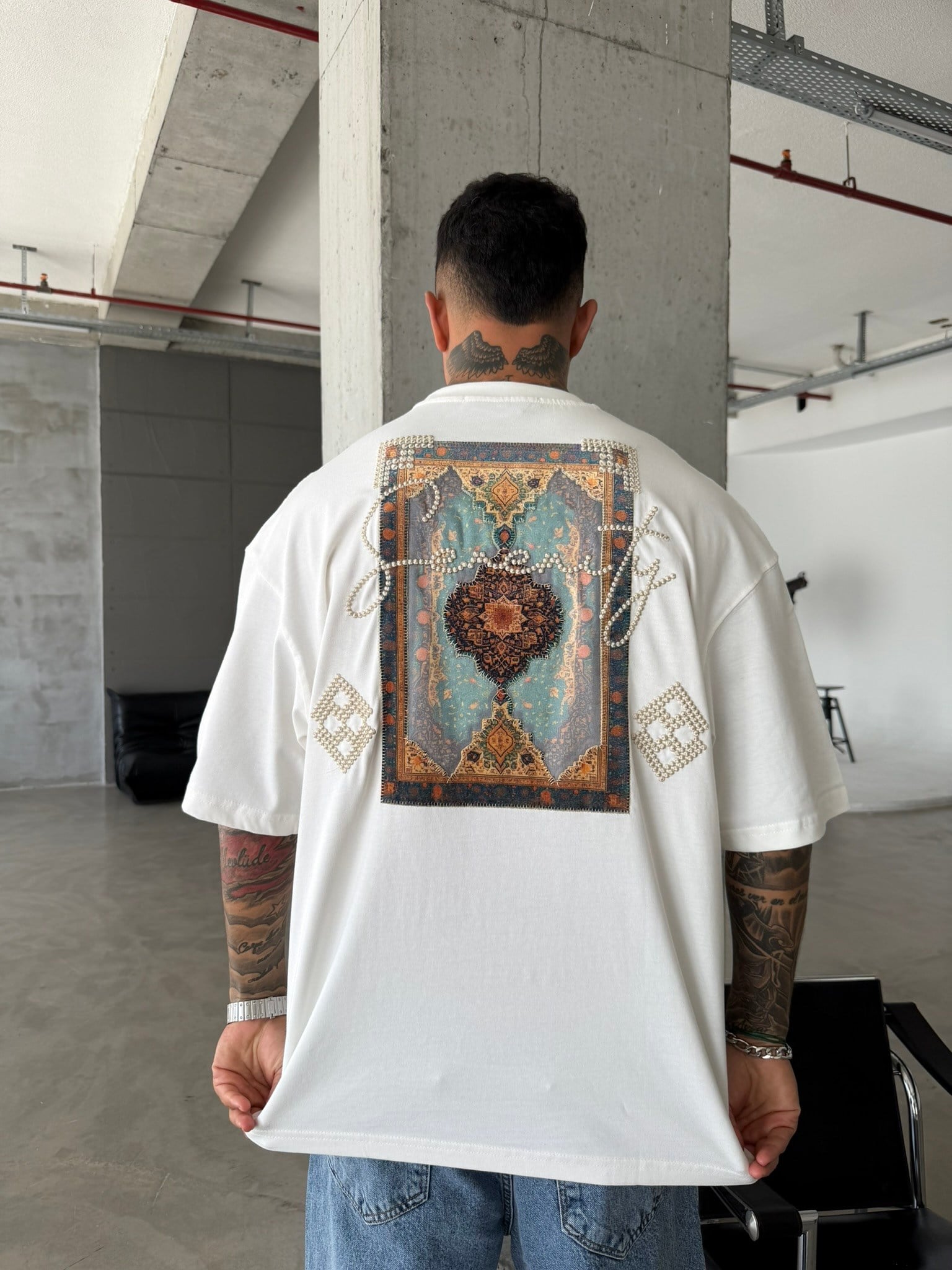 Swenty İşlemeli Premium T-Shirt - Beyaz