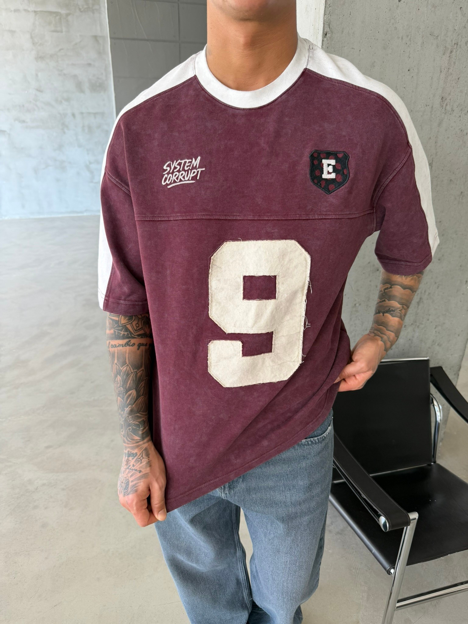 SysTem Corrupt 9 Nakışlı Premium T-Shirt - Bordo