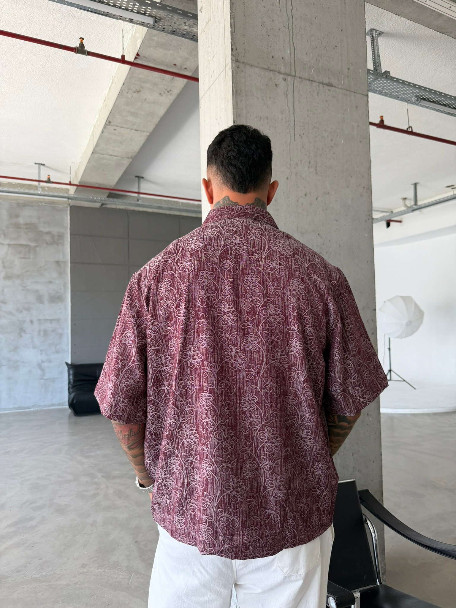 Tasarım İşlemeli Premium Gömlek - Bordo