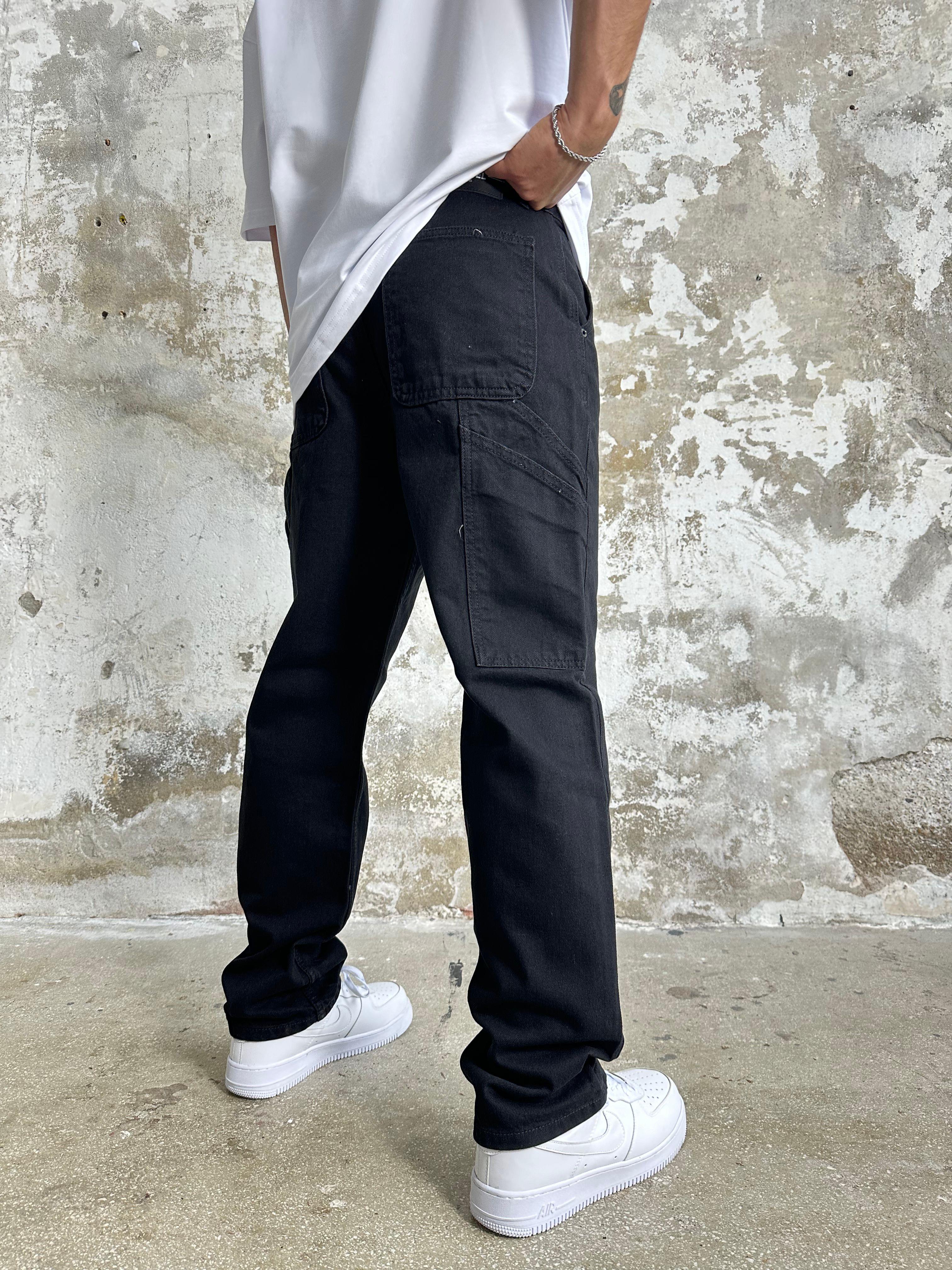 Tasarım Kemerli Baggy Pantolon Siyah