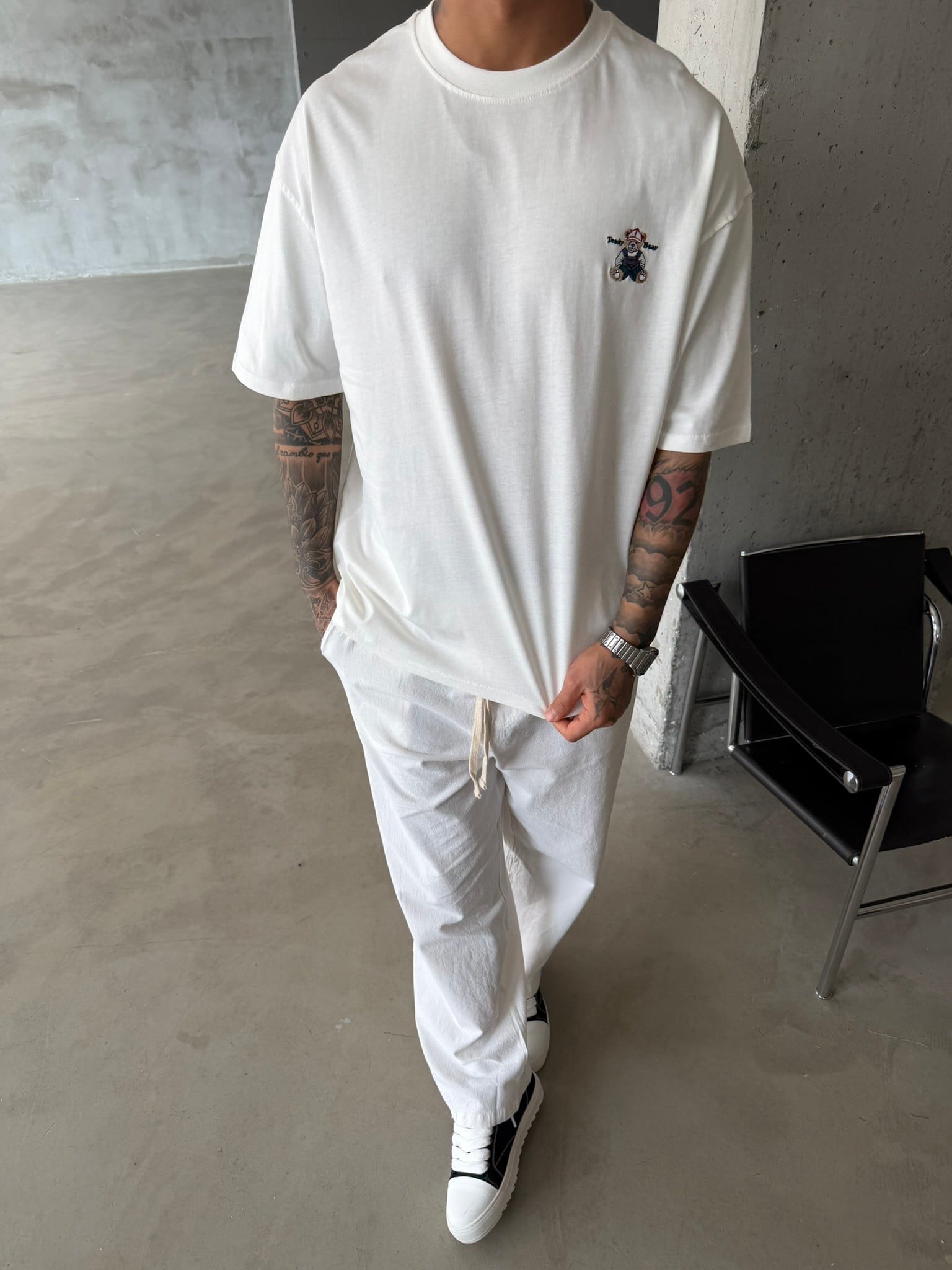 Tedy Bear Nakışlı Basic T-Shirt - Beyaz