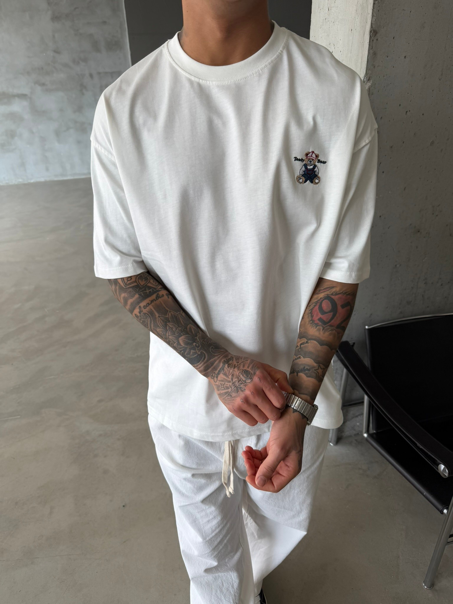 Tedy Bear Nakışlı Basic T-Shirt - Beyaz