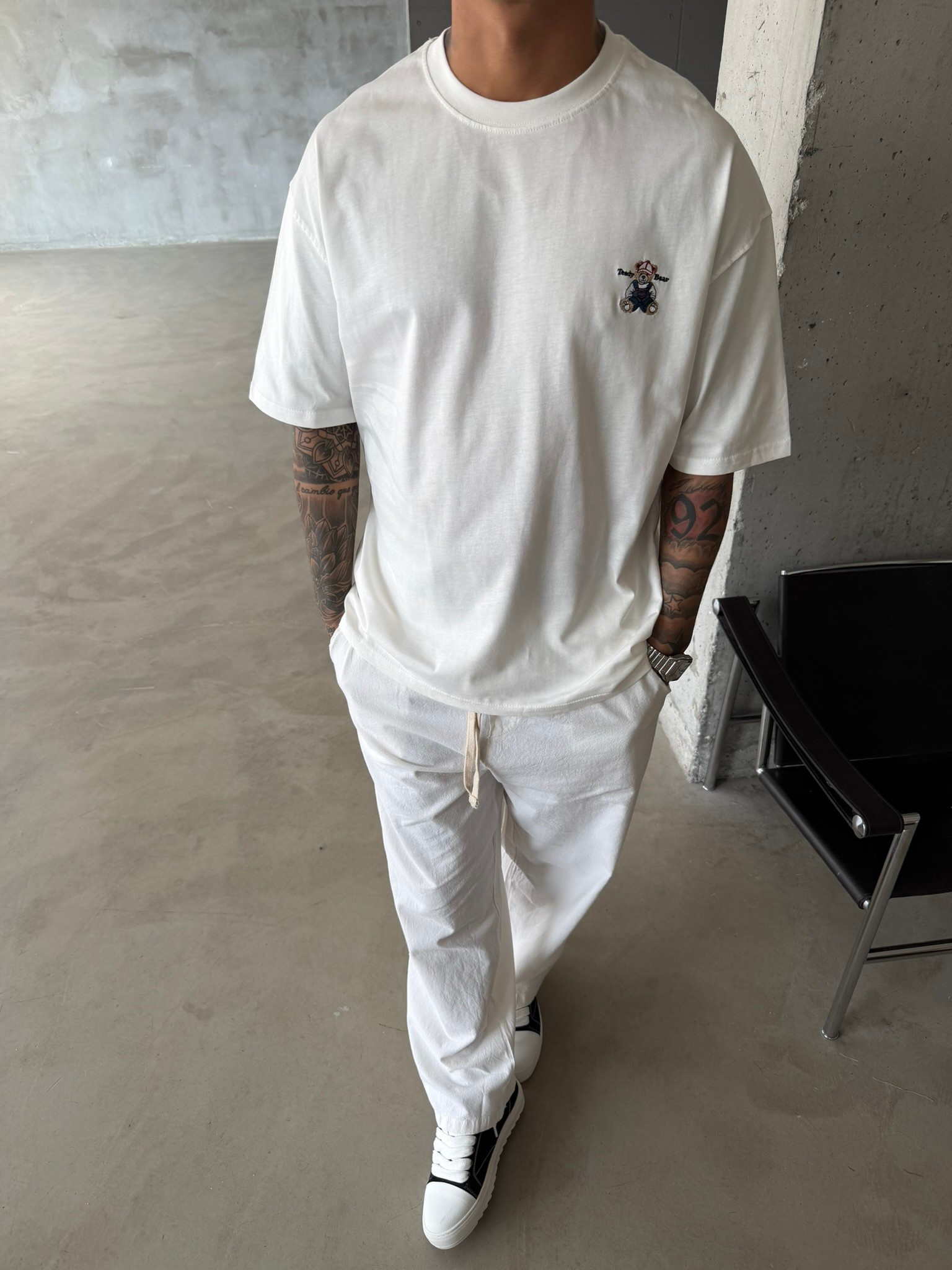 Tedy Bear Nakışlı Basic T-Shirt - Beyaz