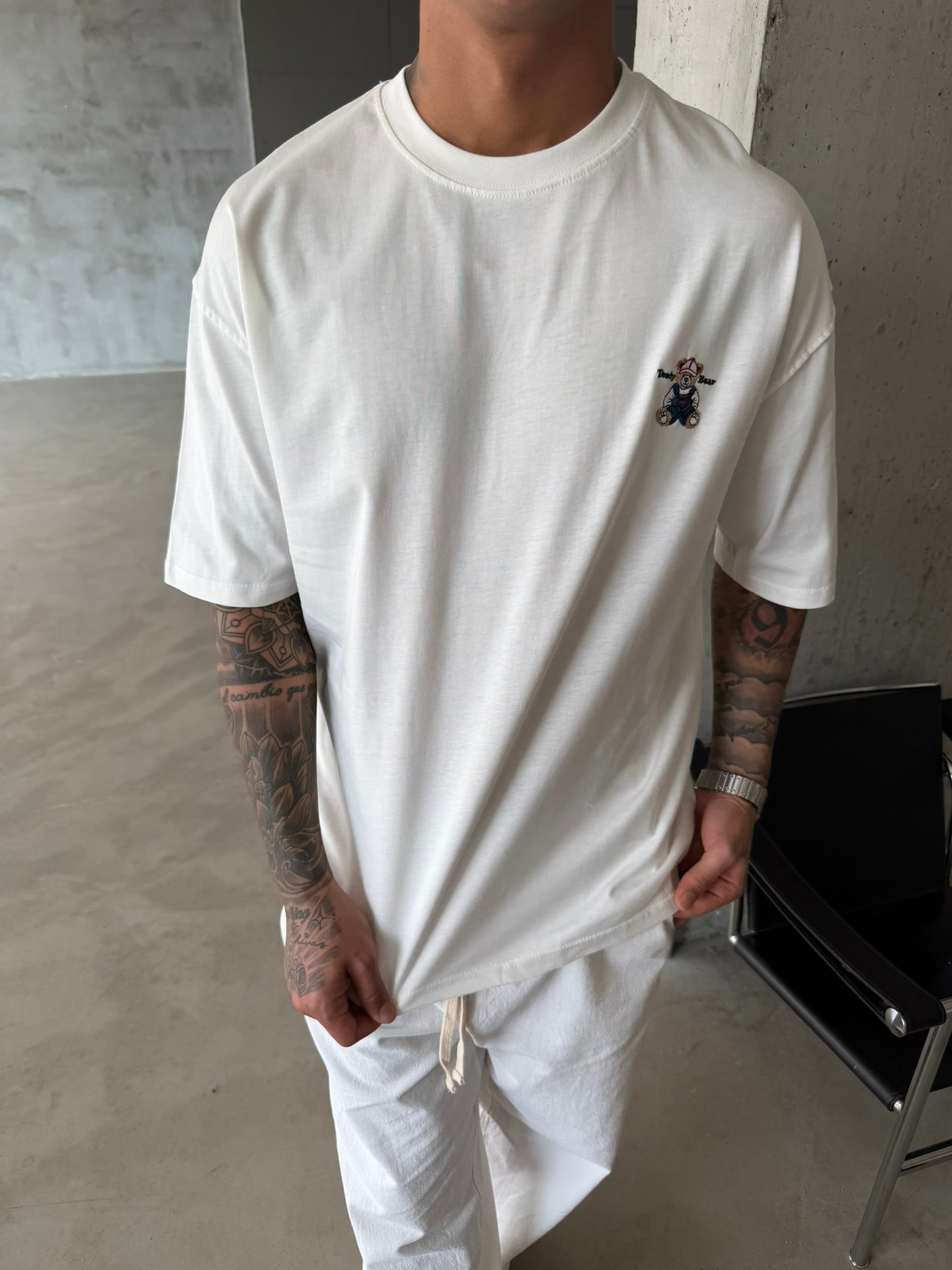 Tedy Bear Nakışlı Basic T-Shirt - Beyaz