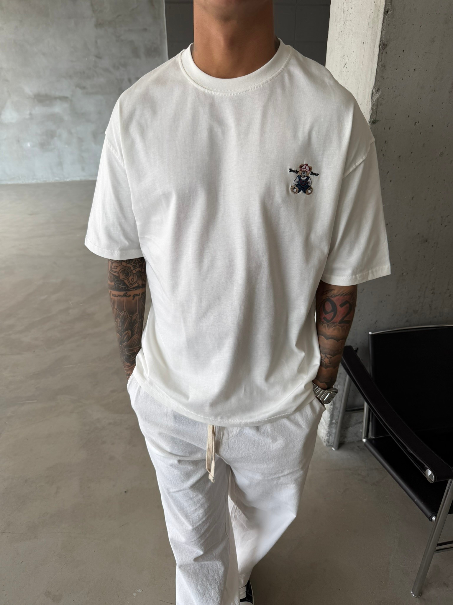 Tedy Bear Nakışlı Basic T-Shirt - Beyaz