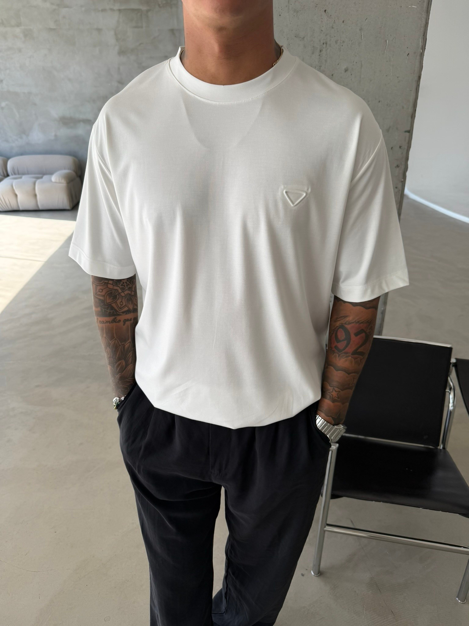 Tesnel Kumaş Old Money T-Shirt - Beyaz