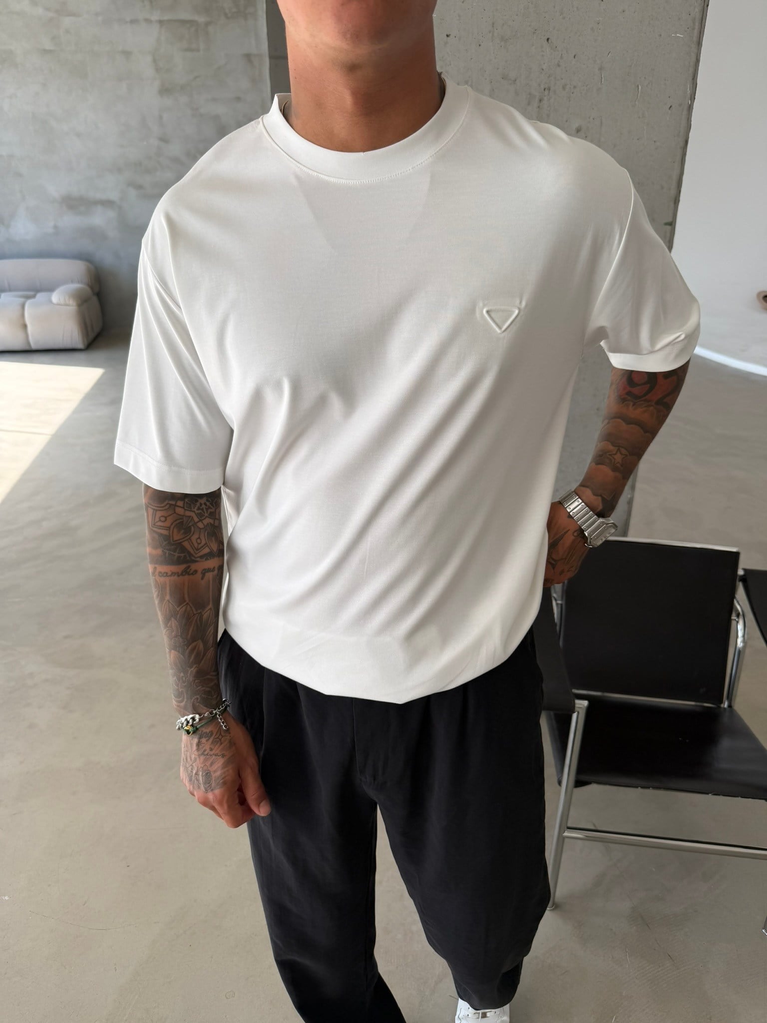 Tesnel Kumaş Old Money T-Shirt - Beyaz