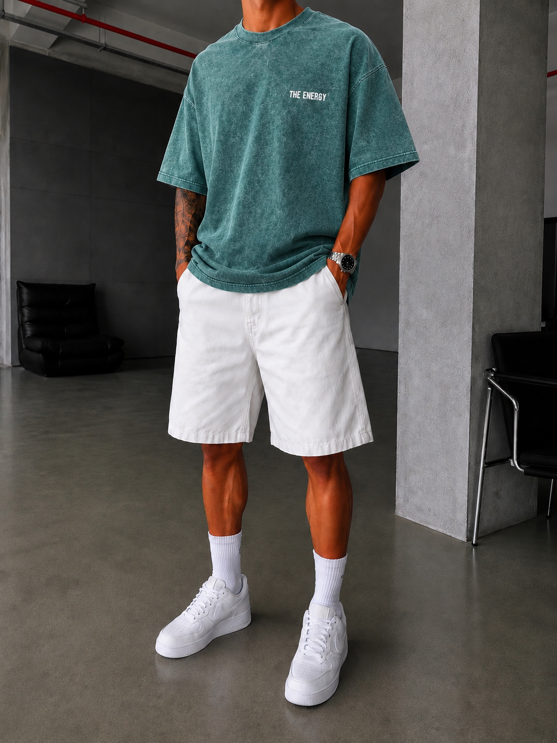 The Energy 08 Yıkamalı Oversize T-Shirt - Yeşil