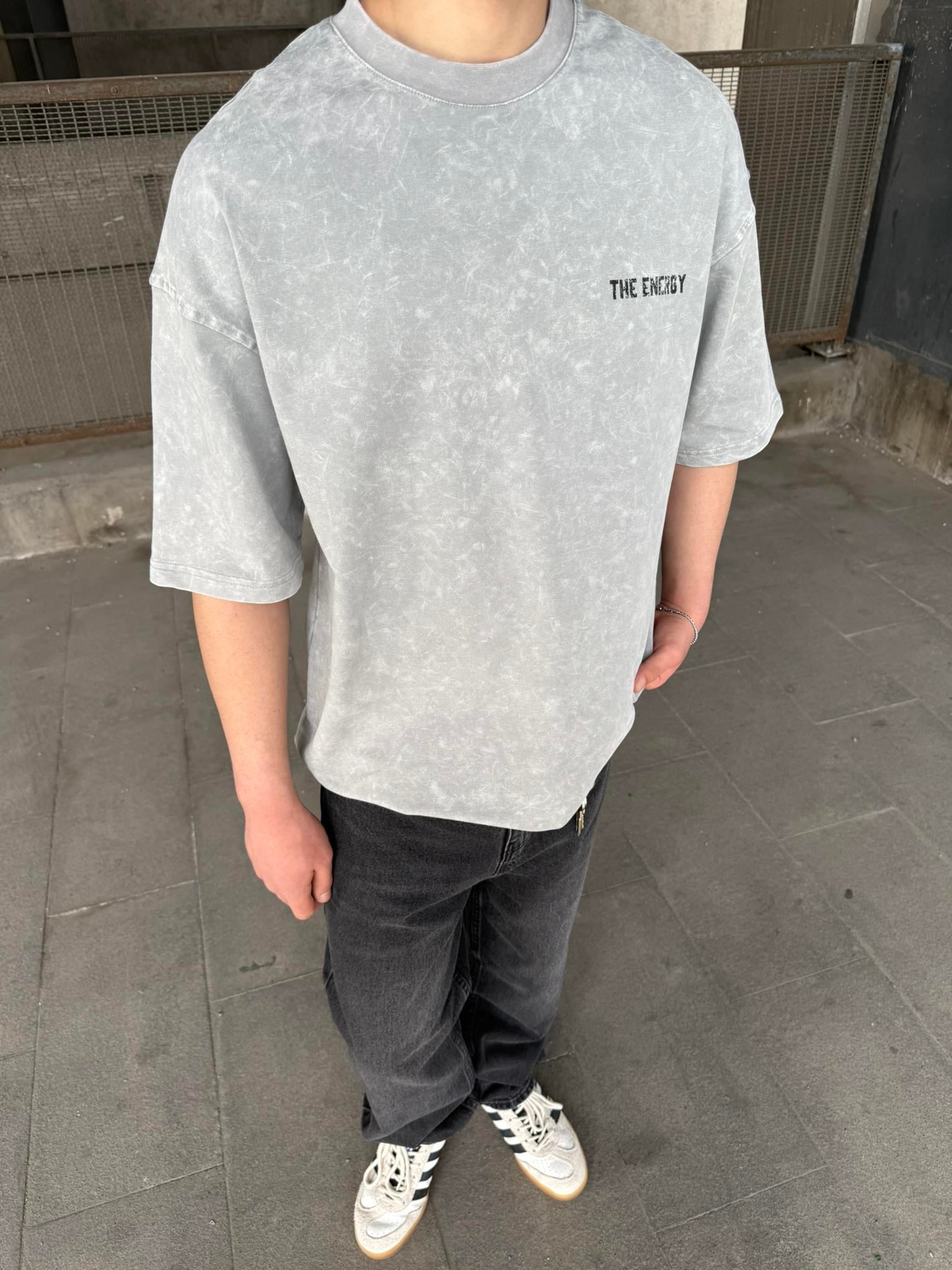The Energy 08 Yıkamalı Oversize T-Shirt - Gri