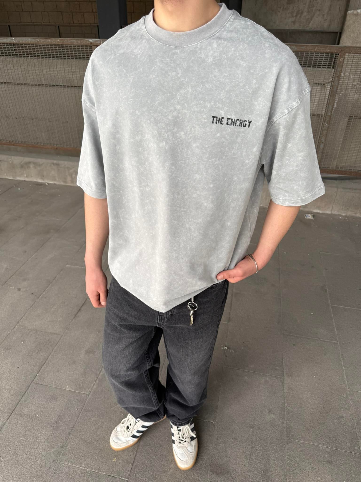 The Energy 08 Yıkamalı Oversize T-Shirt - Gri
