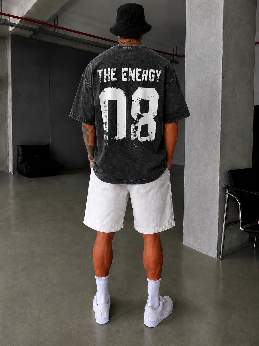 The Energy 08 Yıkamalı Oversize T-Shirt - Siyah
