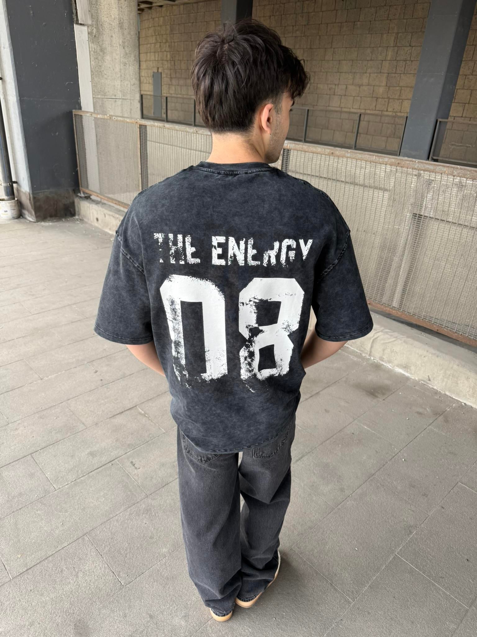 The Energy 08 Yıkamalı Oversize T-Shirt - Siyah
