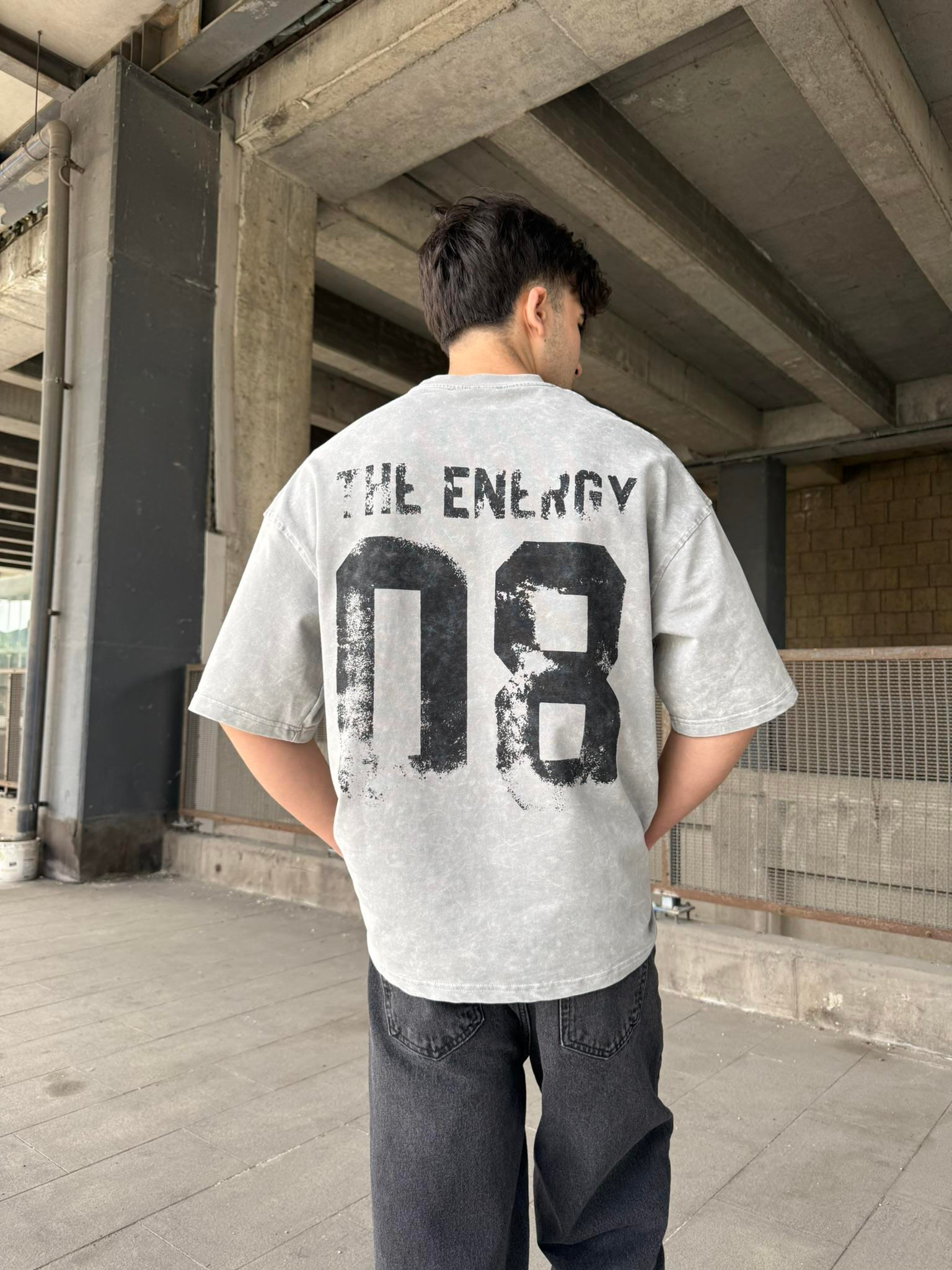 The Energy 08 Yıkamalı Oversize T-Shirt - Gri