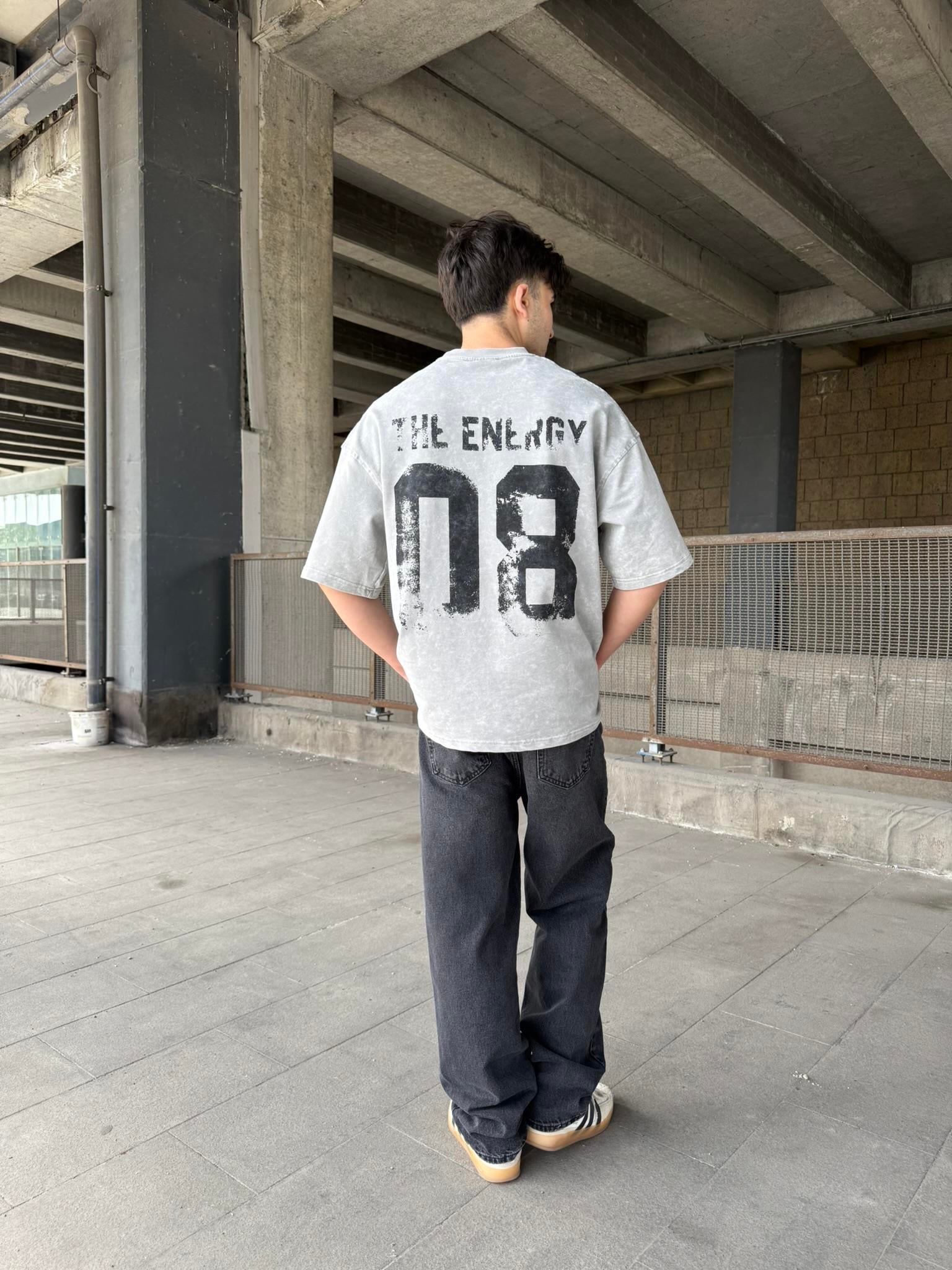 The Energy 08 Yıkamalı Oversize T-Shirt - Gri