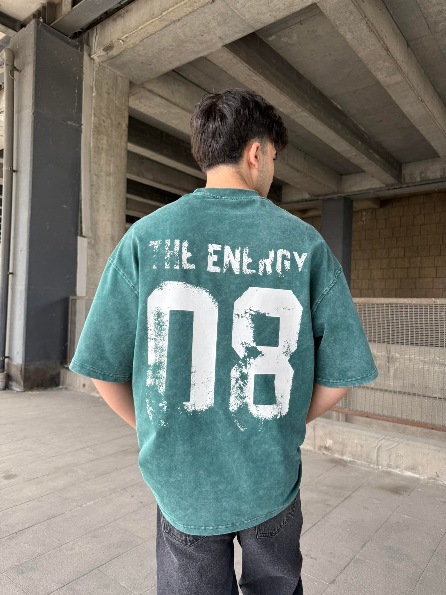 The Energy 08 Yıkamalı Oversize T-Shirt - Yeşil