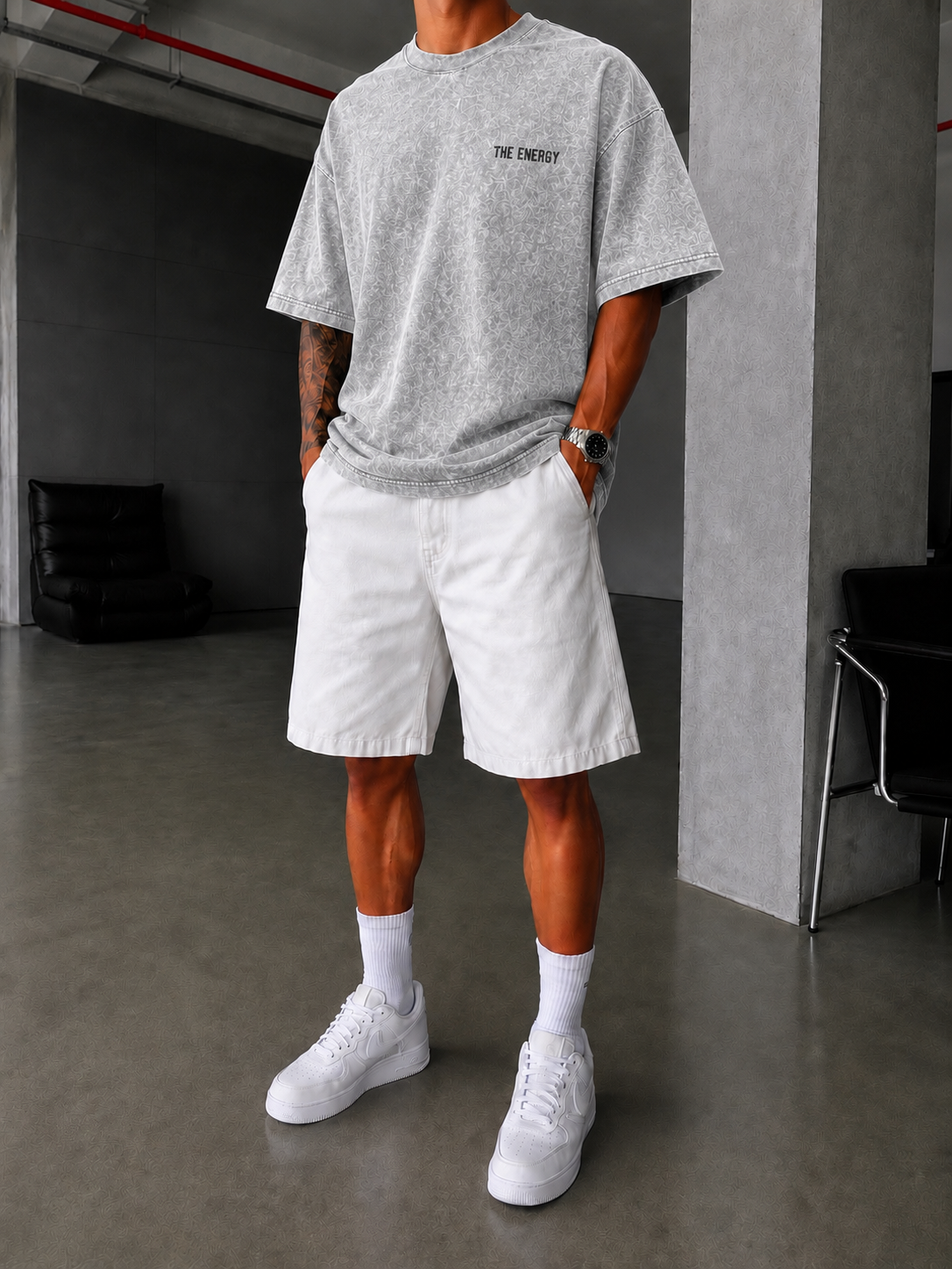 The Energy 08 Yıkamalı Oversize T-Shirt - Gri