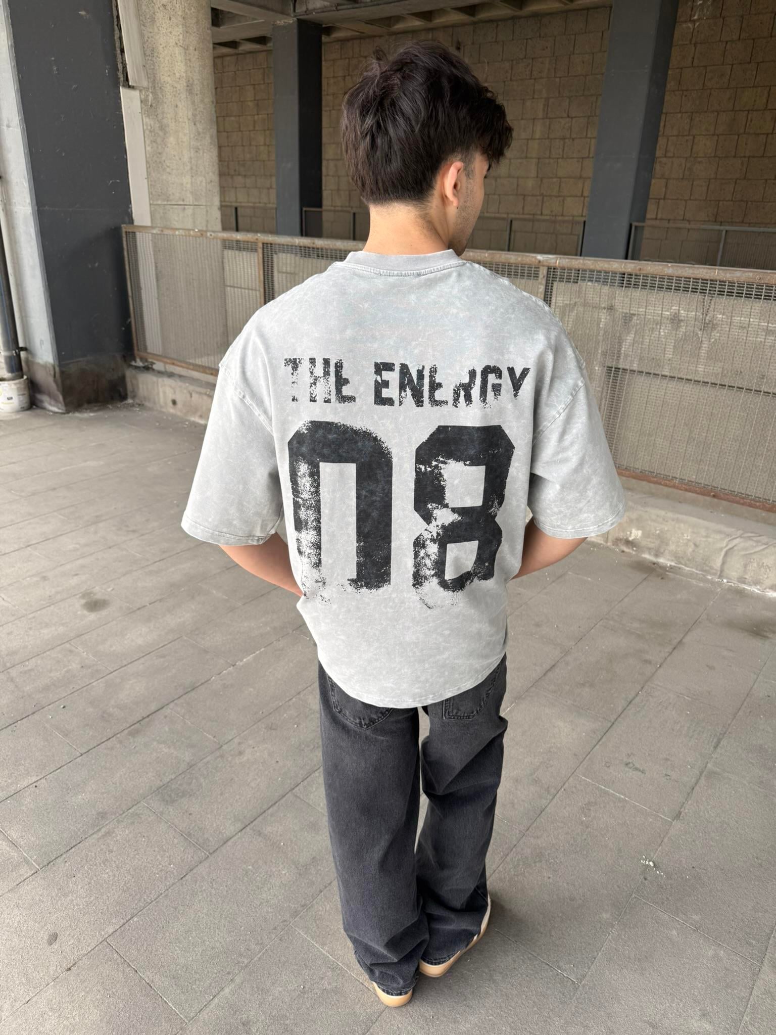 The Energy 08 Yıkamalı Oversize T-Shirt - Gri