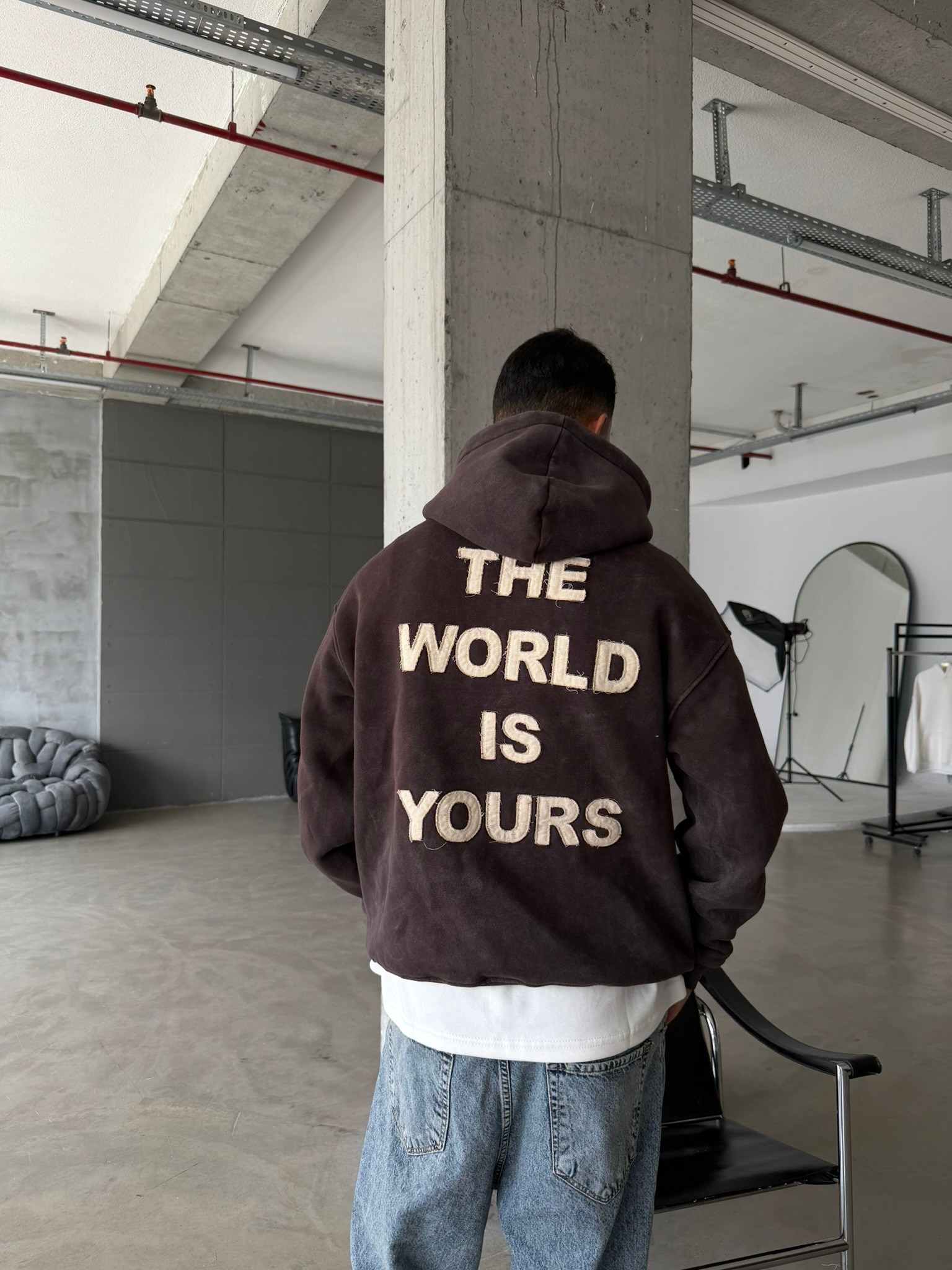 The World Is Your Premium Acid Yıkama Hoodie