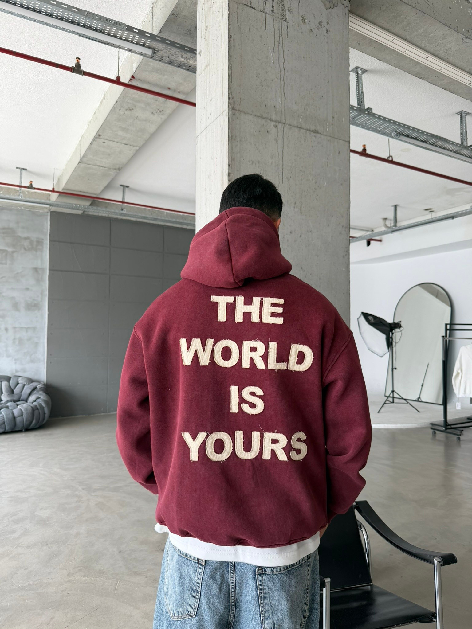 The World Is Your Premium Acid Yıkama Hoodie
