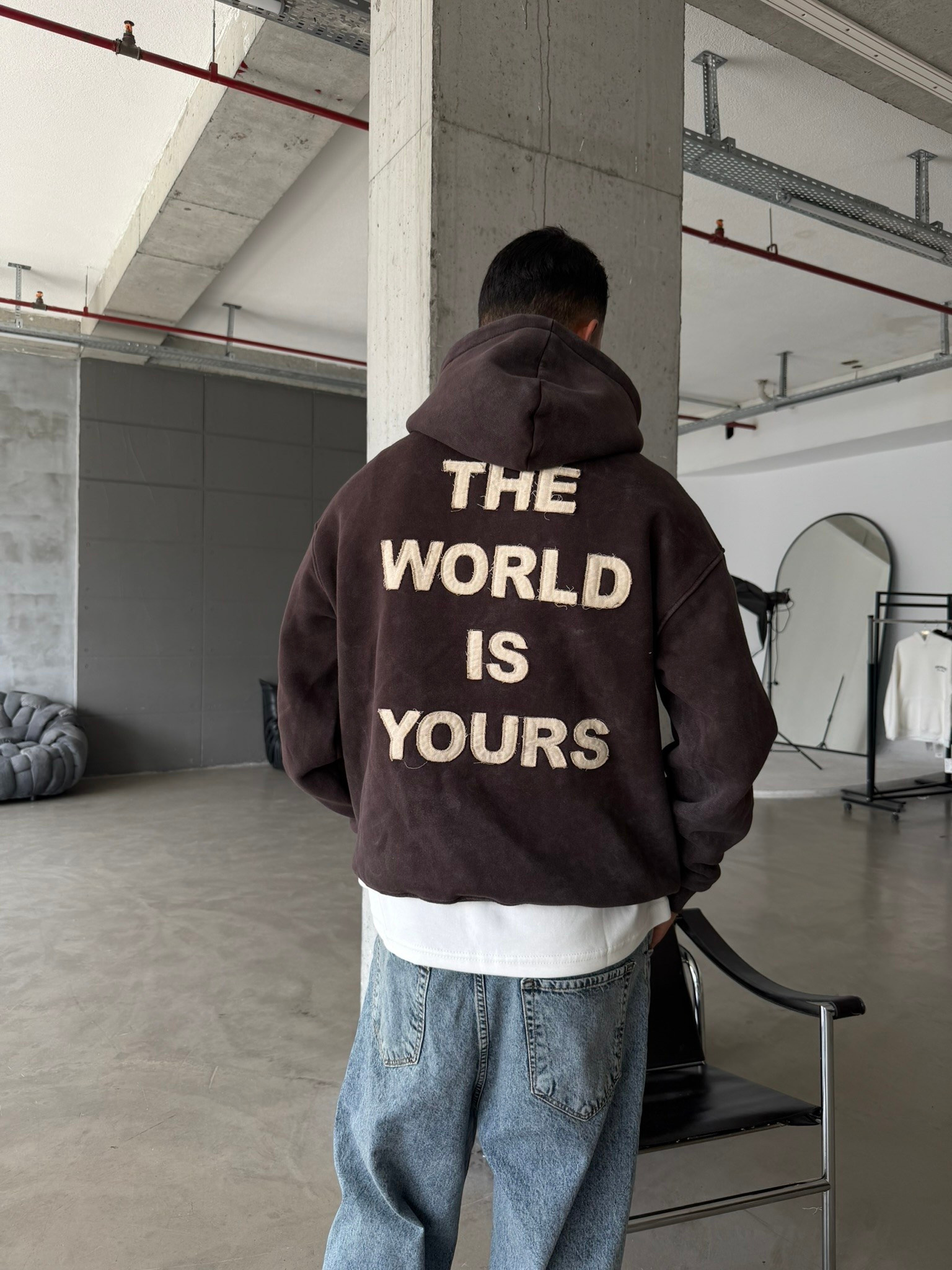 The World Is Your Premium Acid Yıkama Hoodie
