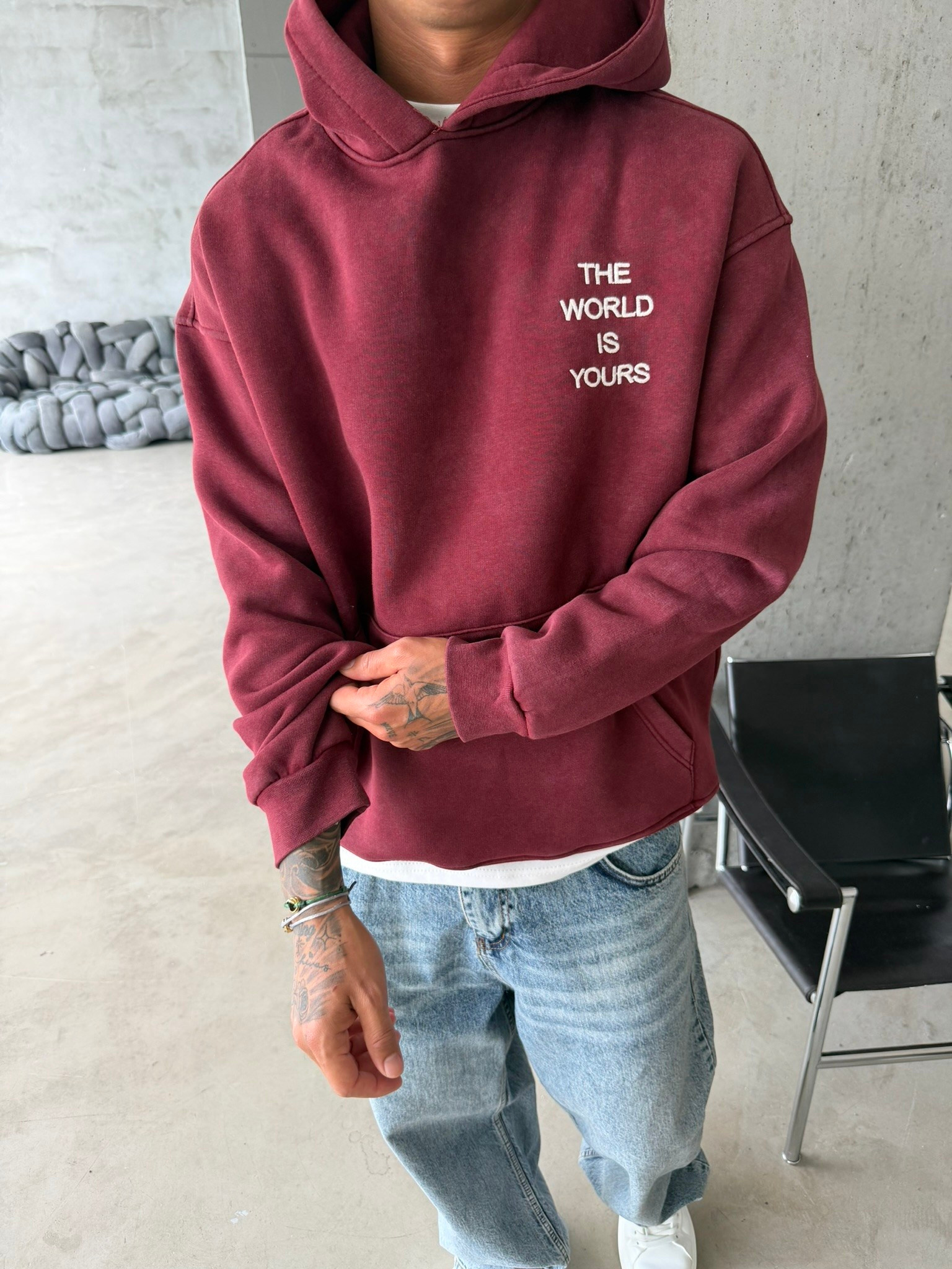 The World Is Your Premium Acid Yıkama Hoodie