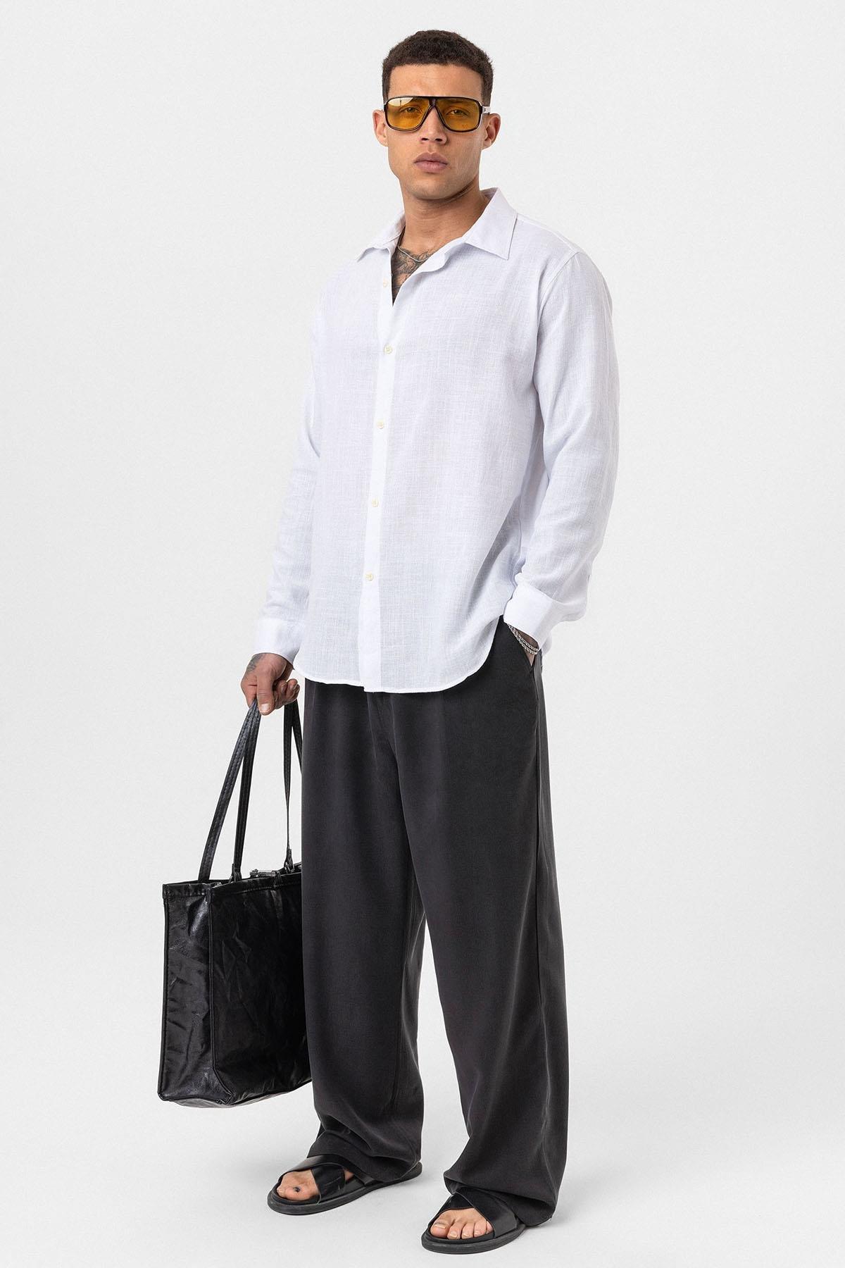 Uzun Kollu Basic Oversize Gömlek - Ekru