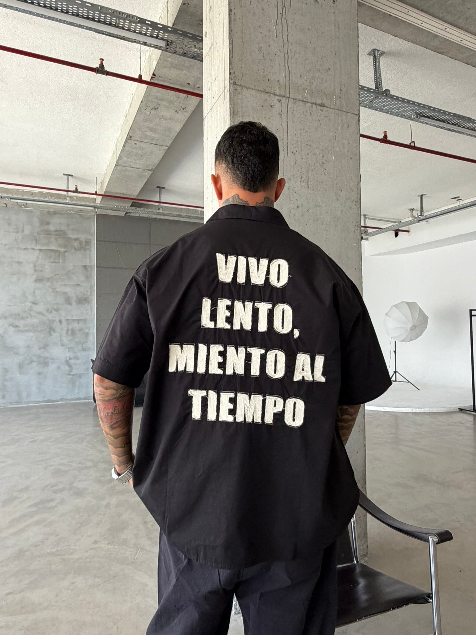 Vivo Lento Nakışlı Tasarım Gömlek - Siyah