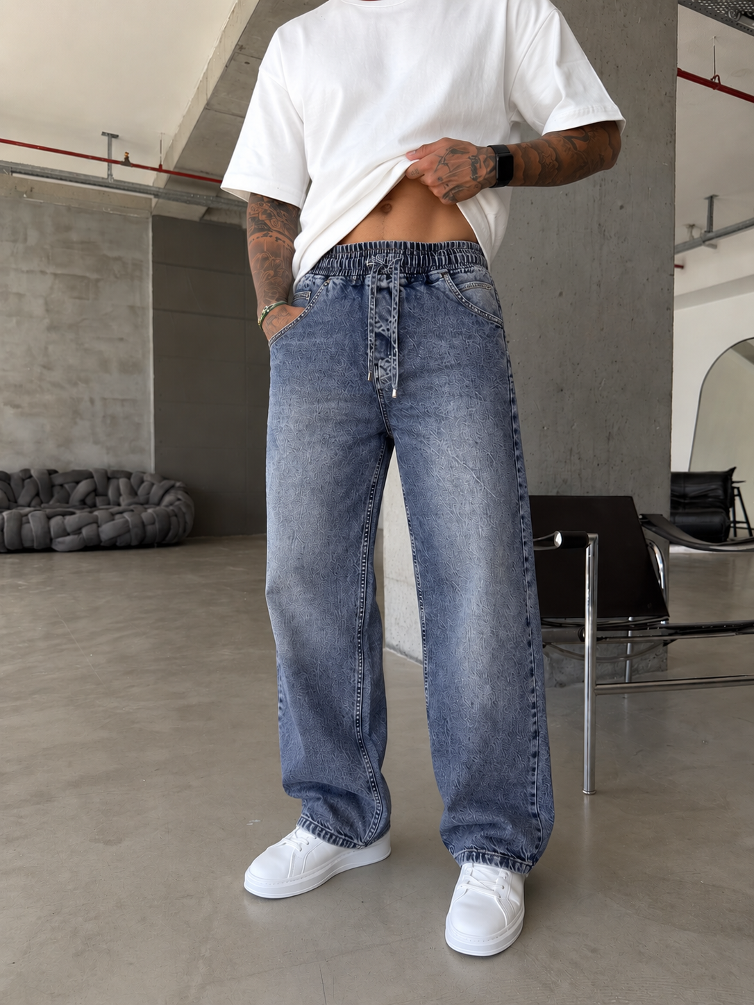 Washed Black Baggy Fit Denim Pantolon