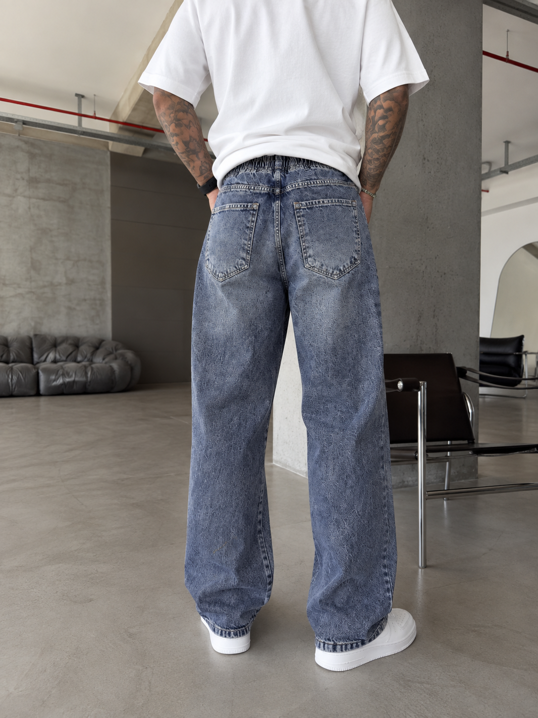 Washed Black Baggy Fit Denim Pantolon