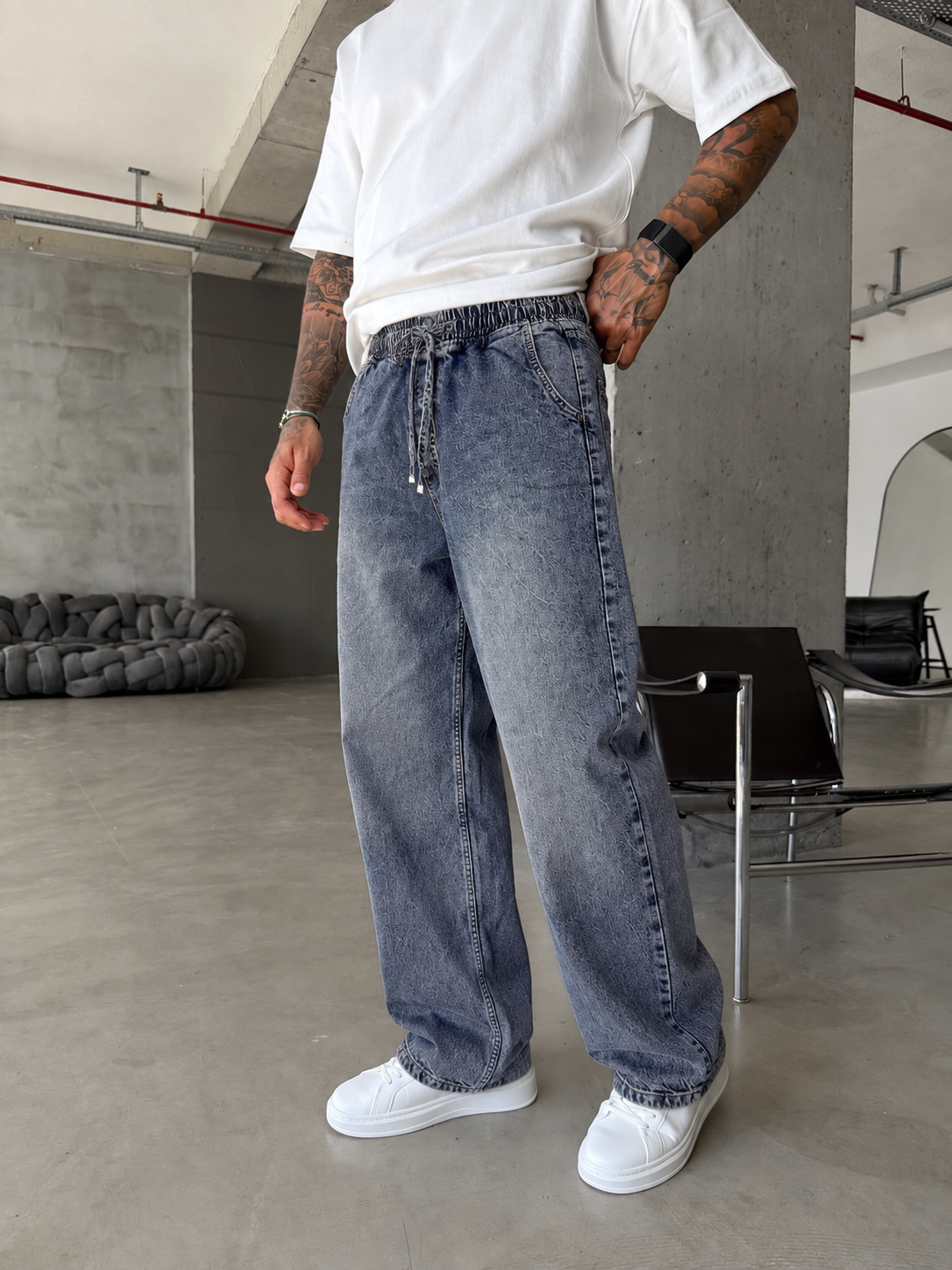Washed Black Baggy Fit Denim Pantolon