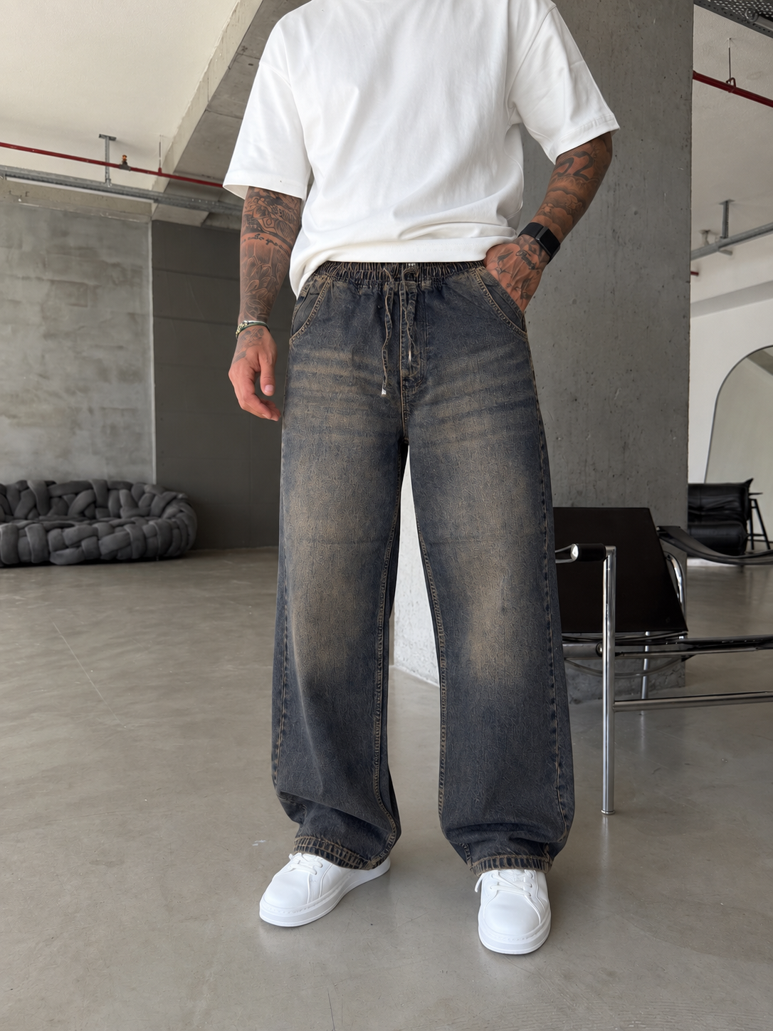 Washed Black Baggy Fit Denim Pantolon