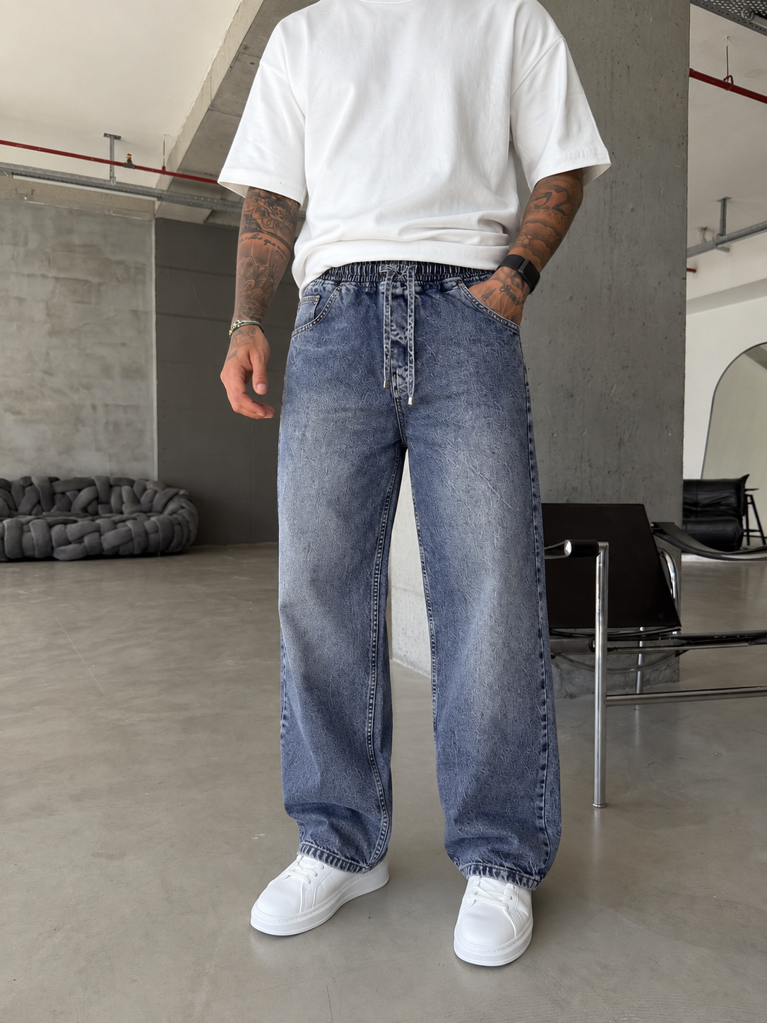 Washed Black Baggy Fit Denim Pantolon