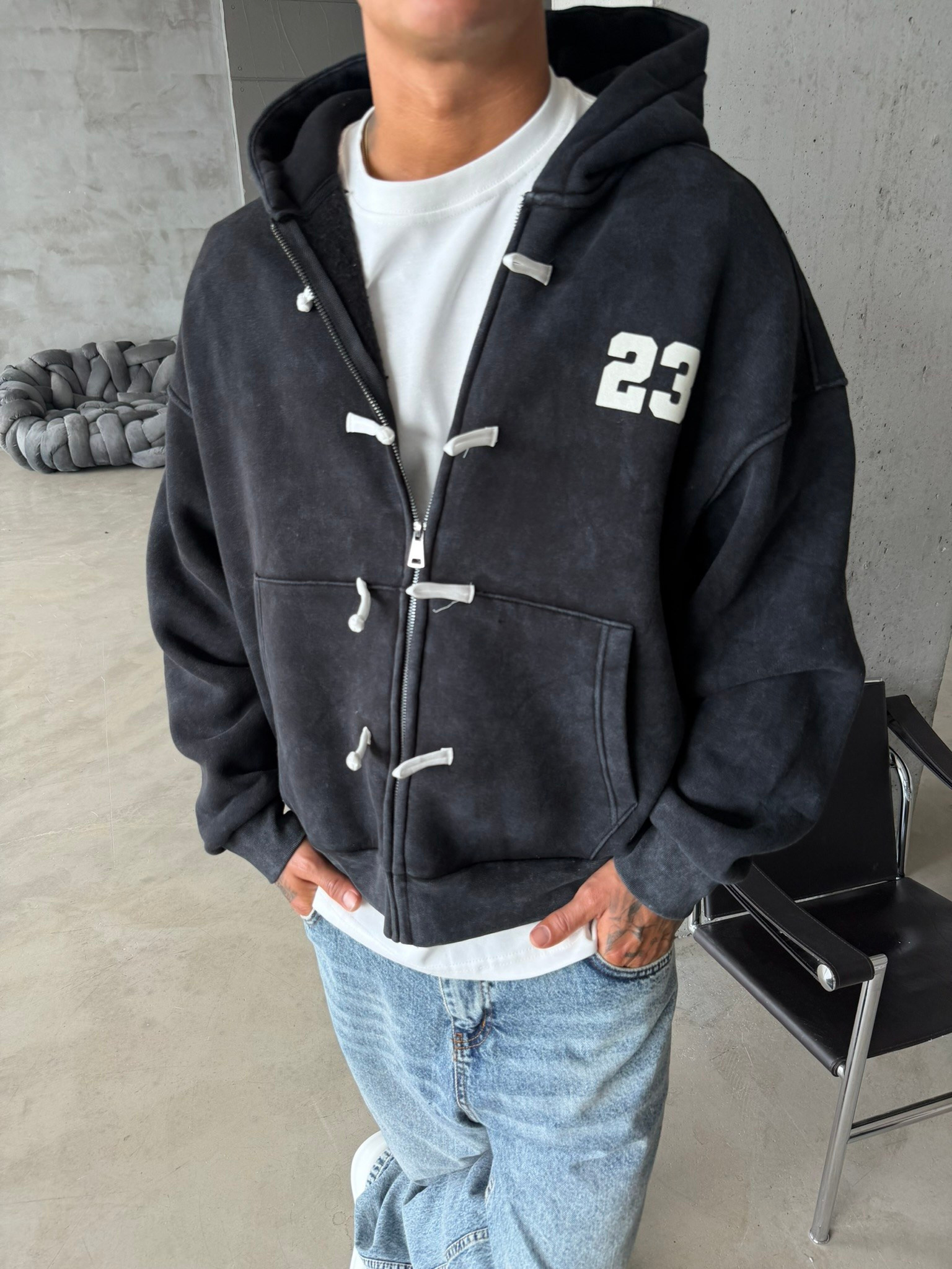 Washed Premium Duffle Zip Hoodie