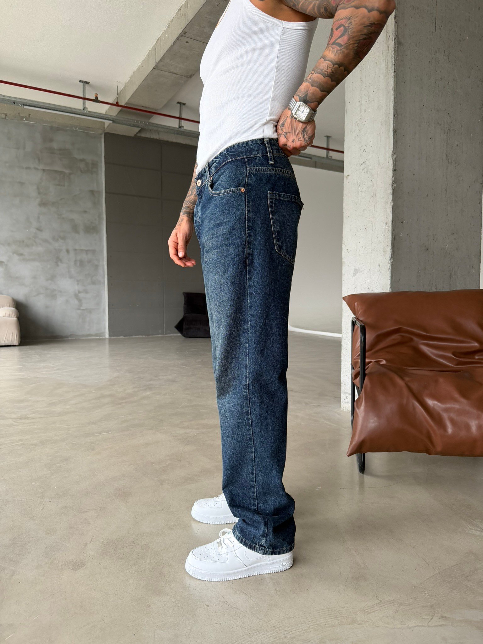 Washed Yıkamalı Eskitme  Pantolon - İndigo