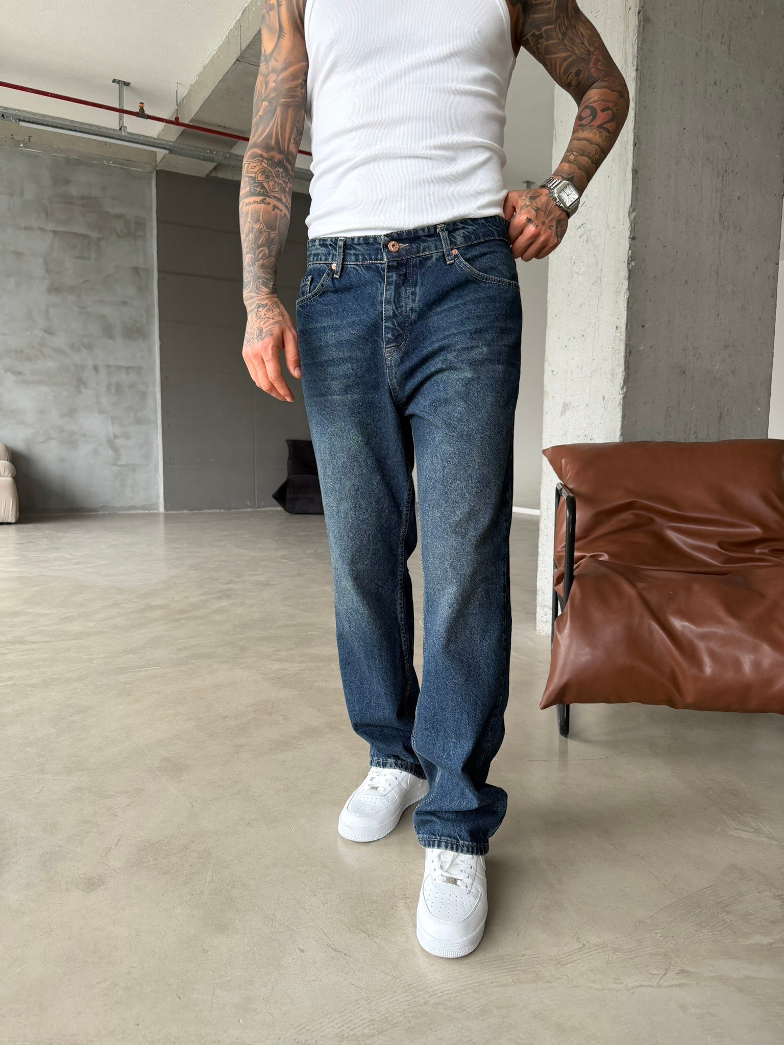 Washed Yıkamalı Eskitme  Pantolon - İndigo