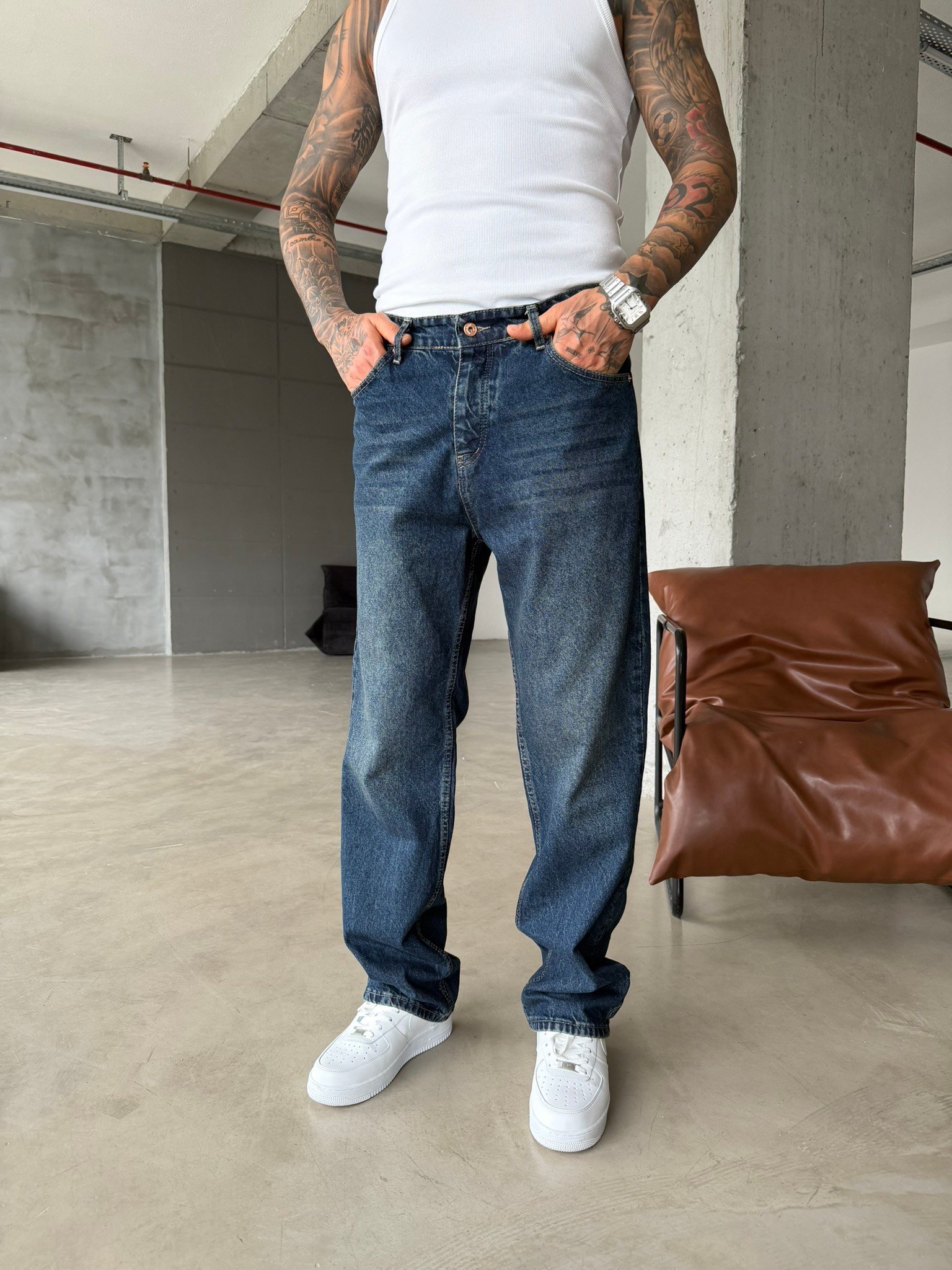 Washed Yıkamalı Eskitme  Pantolon - İndigo