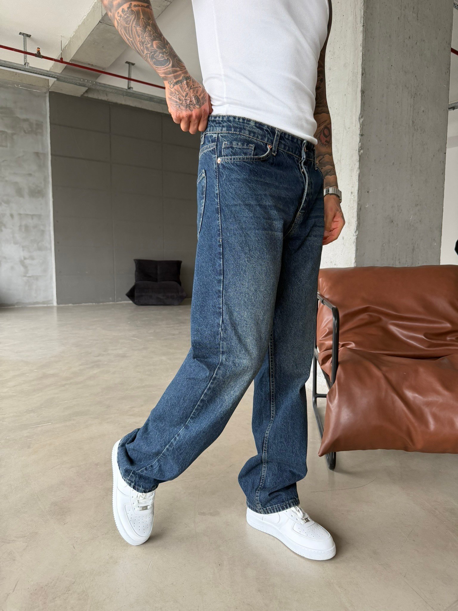 Washed Yıkamalı Eskitme  Pantolon - İndigo