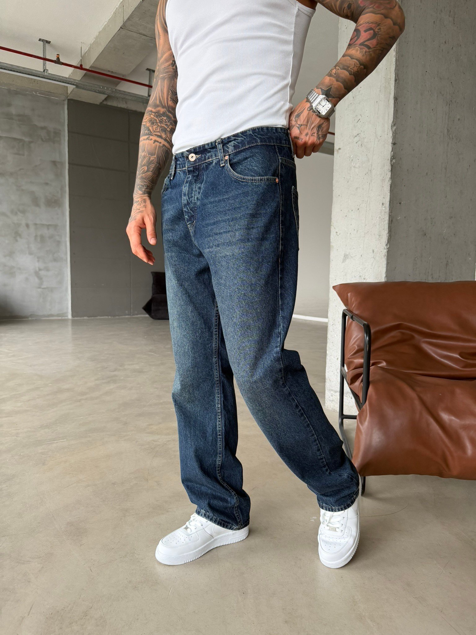 Washed Yıkamalı Eskitme  Pantolon - İndigo