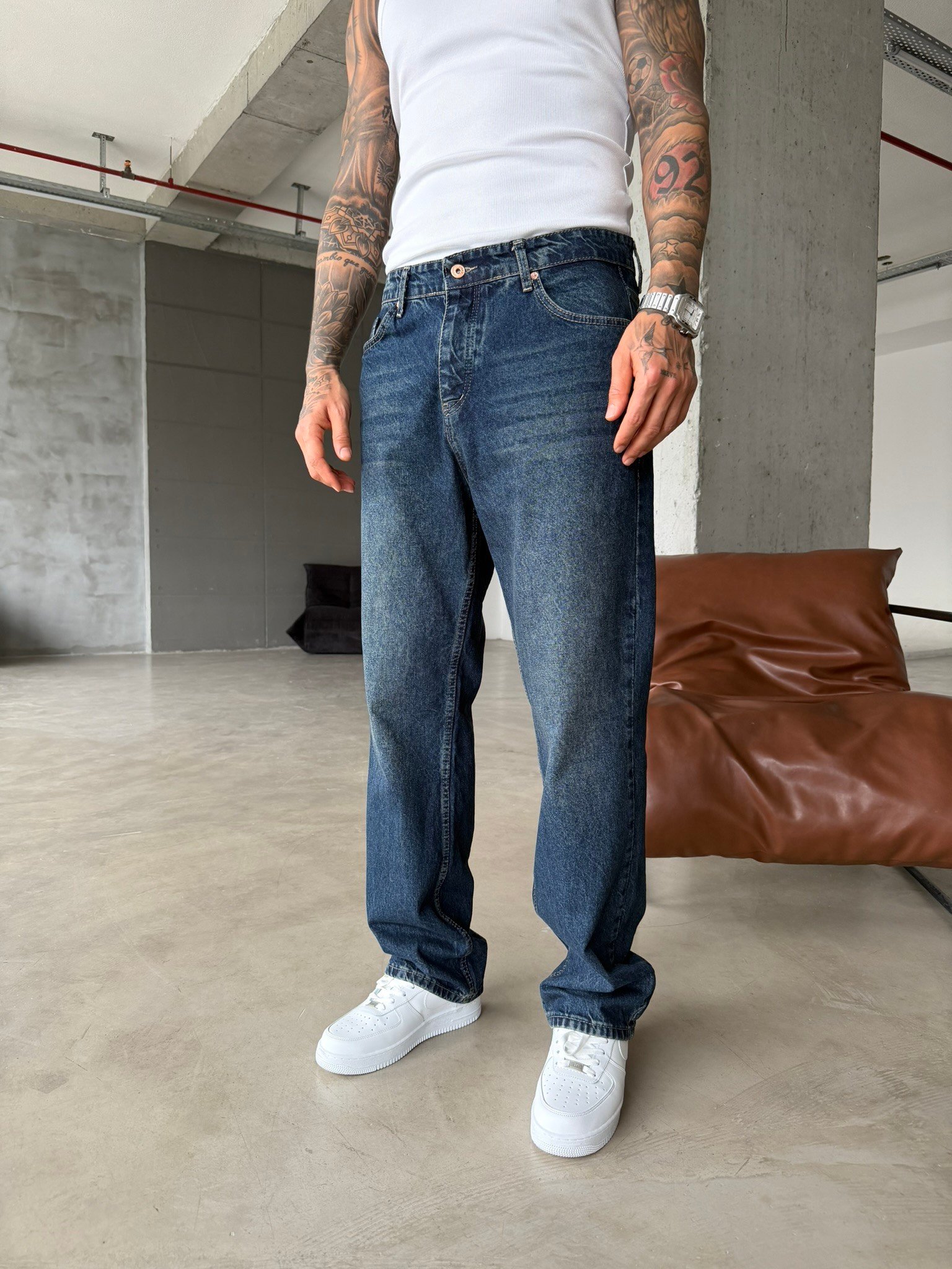 Washed Yıkamalı Eskitme  Pantolon - İndigo