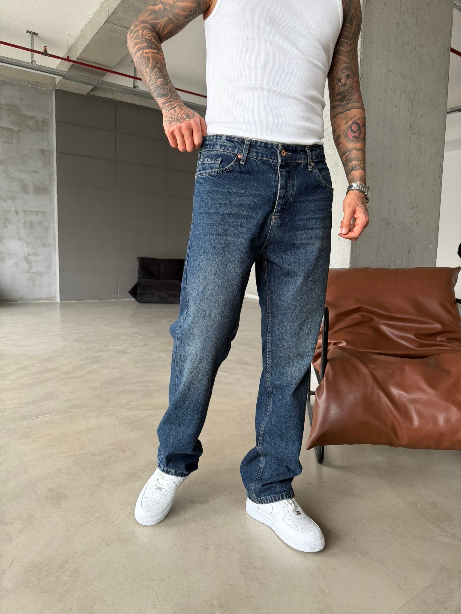 Washed Yıkamalı Eskitme  Pantolon - İndigo