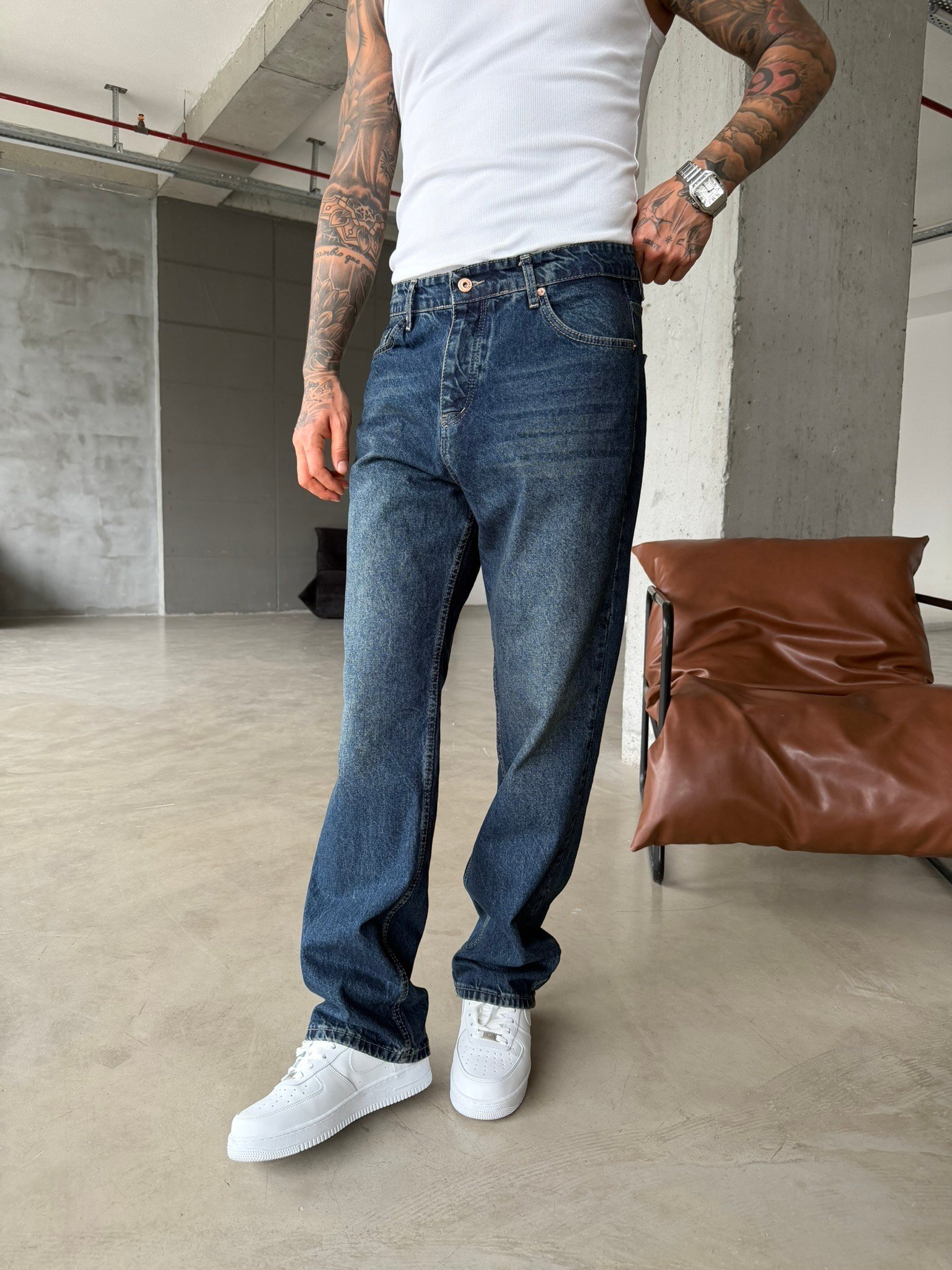 Washed Yıkamalı Eskitme  Pantolon - İndigo