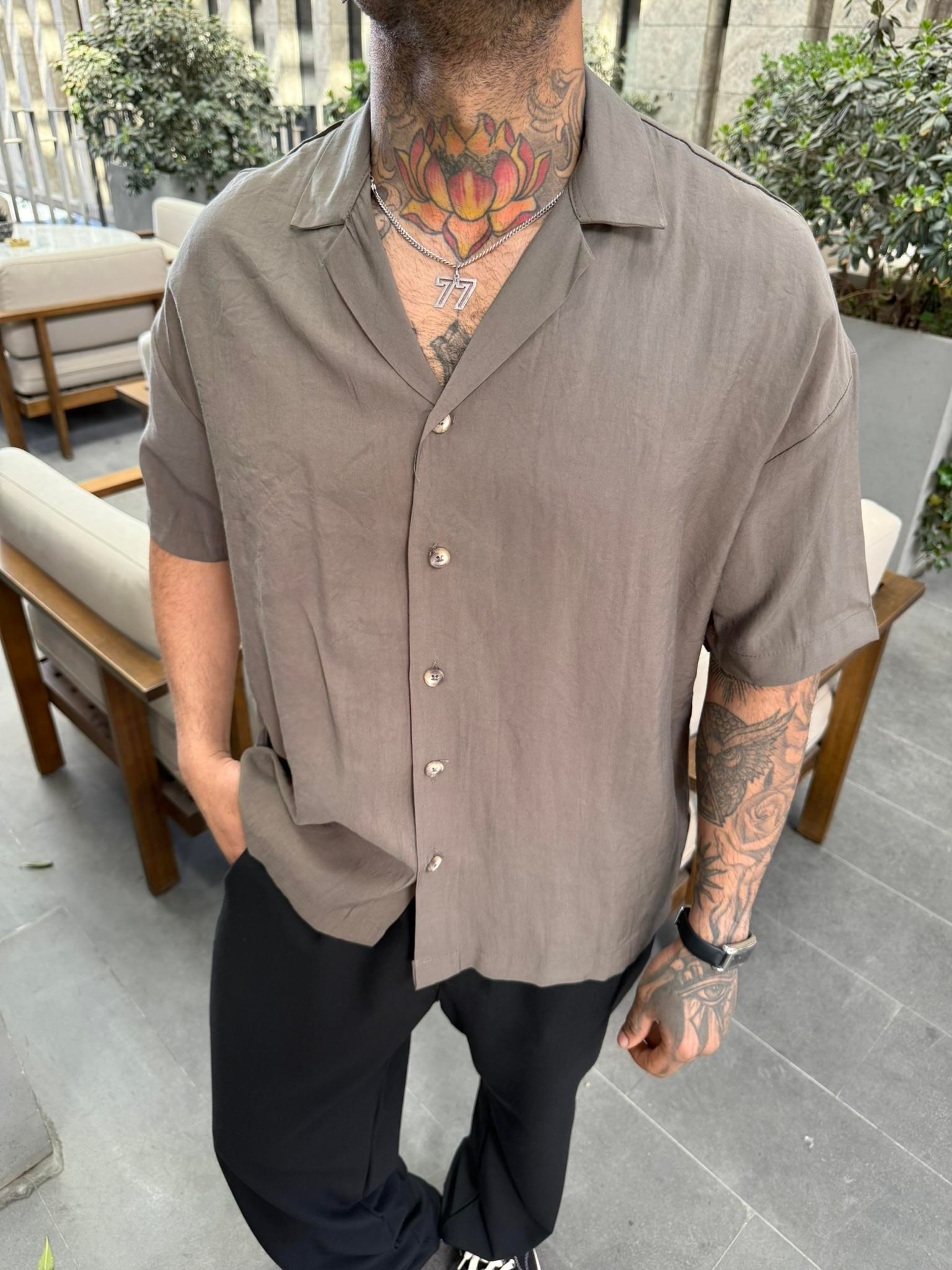 Yarım Kol Basic Gömlek - Haki