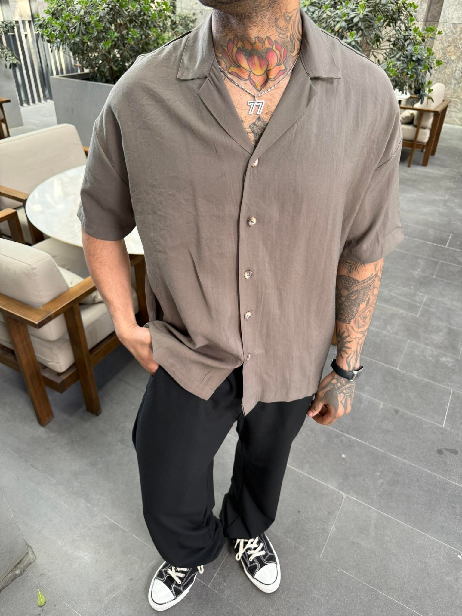 Yarım Kol Basic Gömlek - Haki