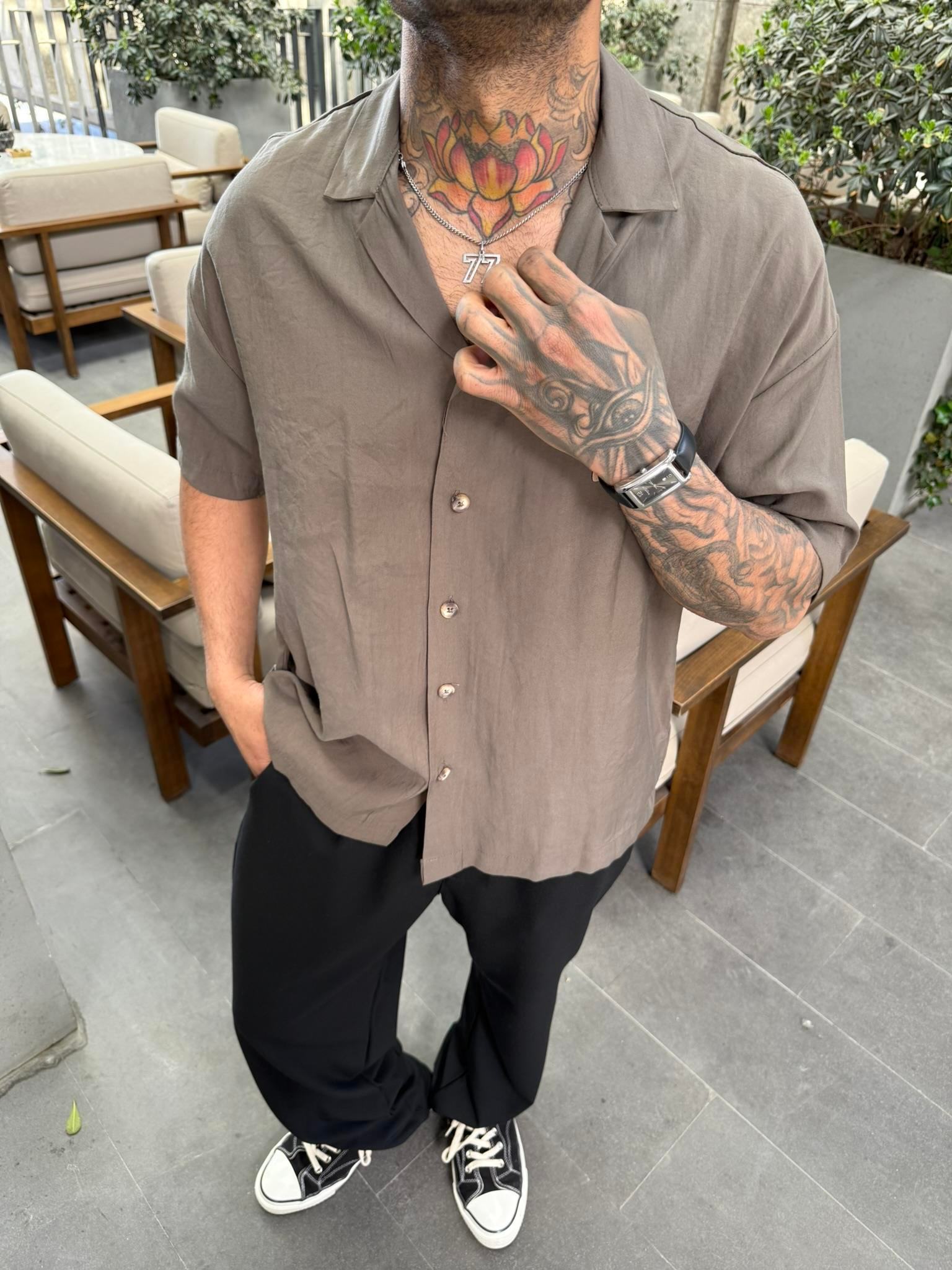 Yarım Kol Basic Gömlek - Haki