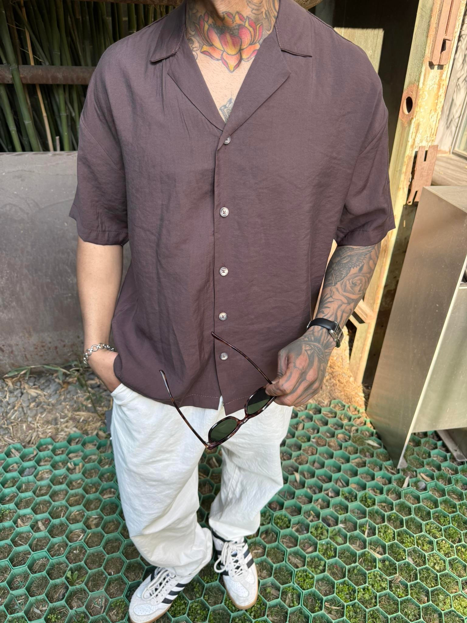 Yarım Kol Basic Gömlek - Kahve