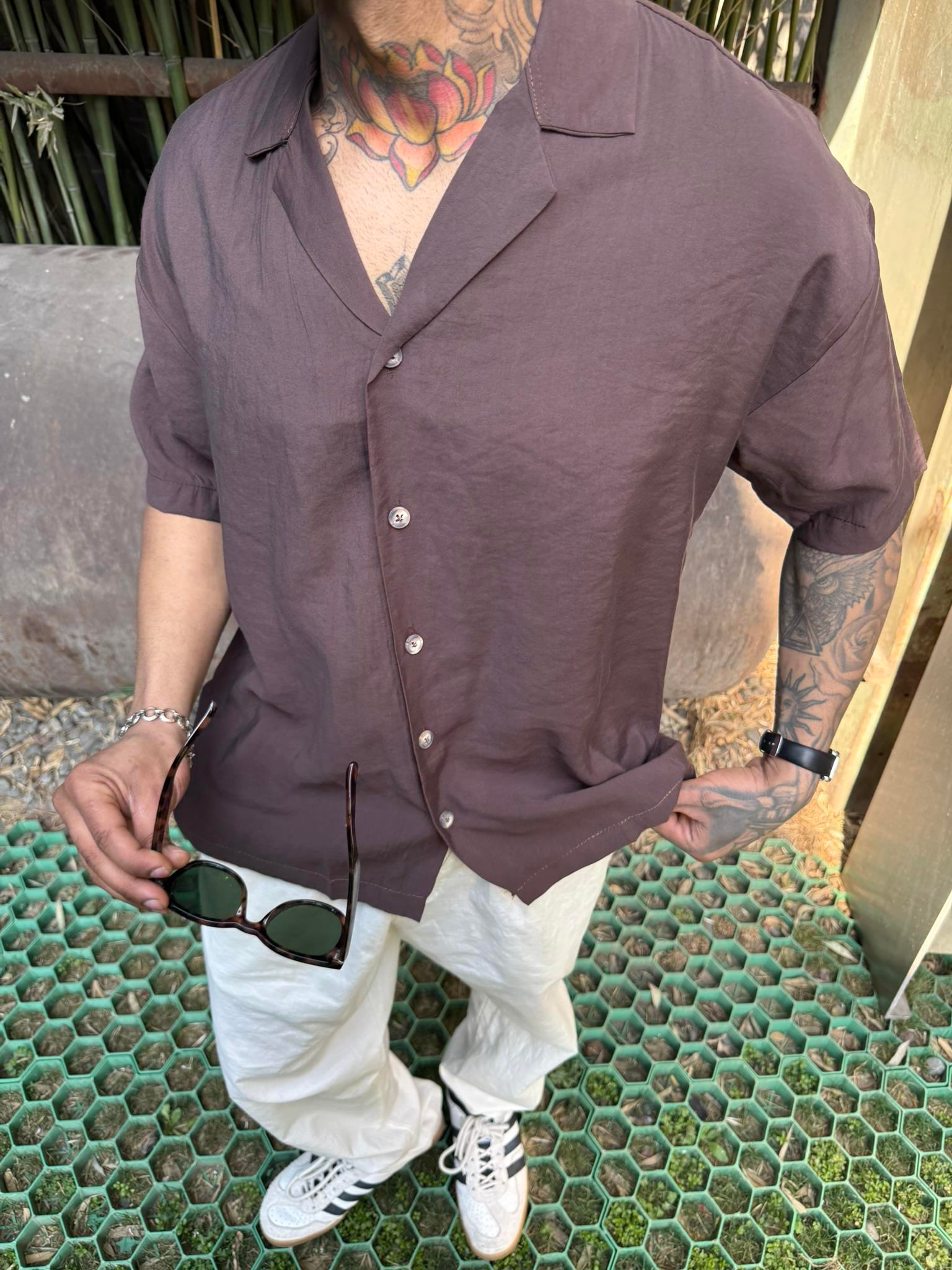 Yarım Kol Basic Gömlek - Kahve