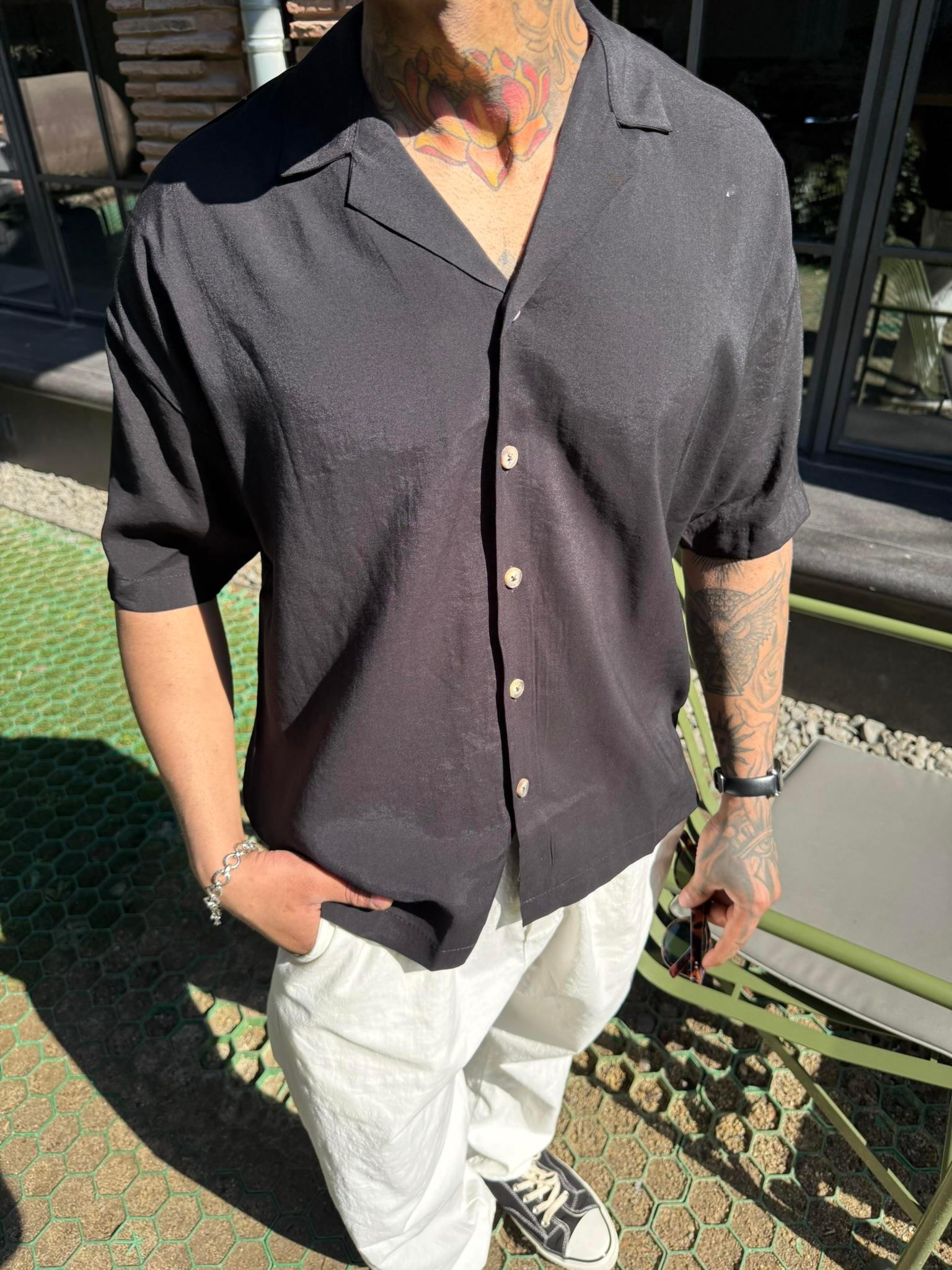 Yarım Kol Basic Gömlek - Siyah